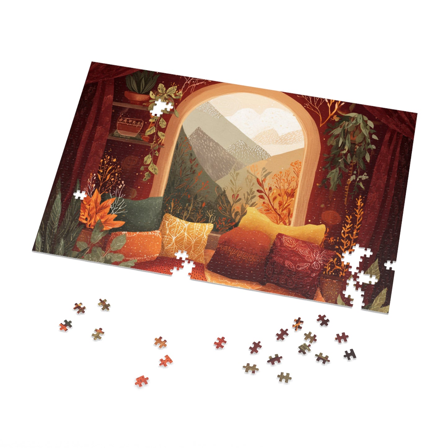 Cozy Window View Jigsaw Puzzle with Tin – Autumn Cabin Scenic Puzzle