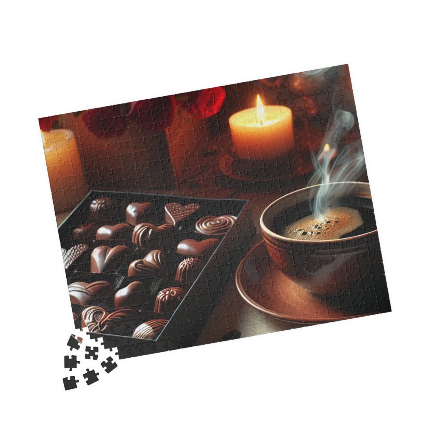 Valentine’s Indulgence Jigsaw Puzzle – Cozy Chocolate, Coffee & Candlelight Scene, Perfect Romantic Gift