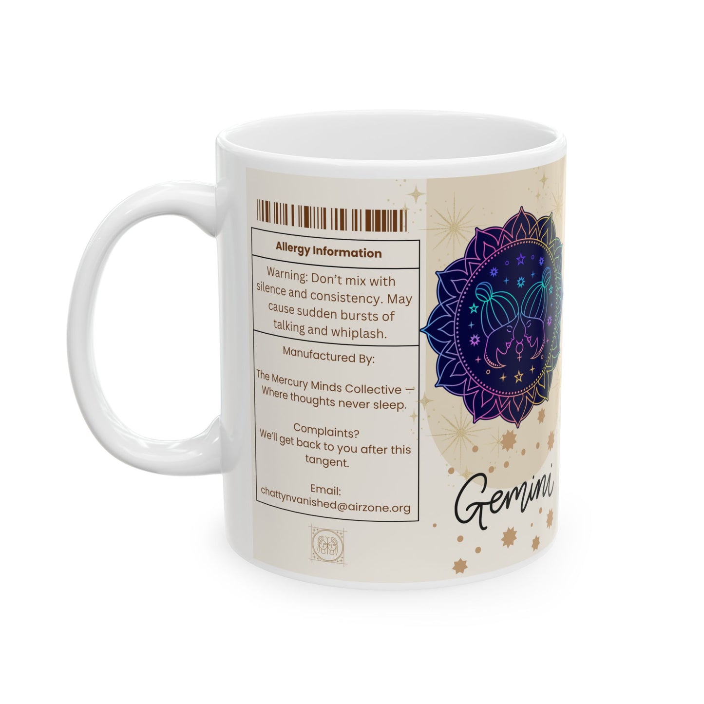 Gemini Nutrition Facts Mug, Funny Astrology Gift, Zodiac Ceramic Mug 11oz & 15oz, Birthday Gift for Gemini, Astrology Lover Gift