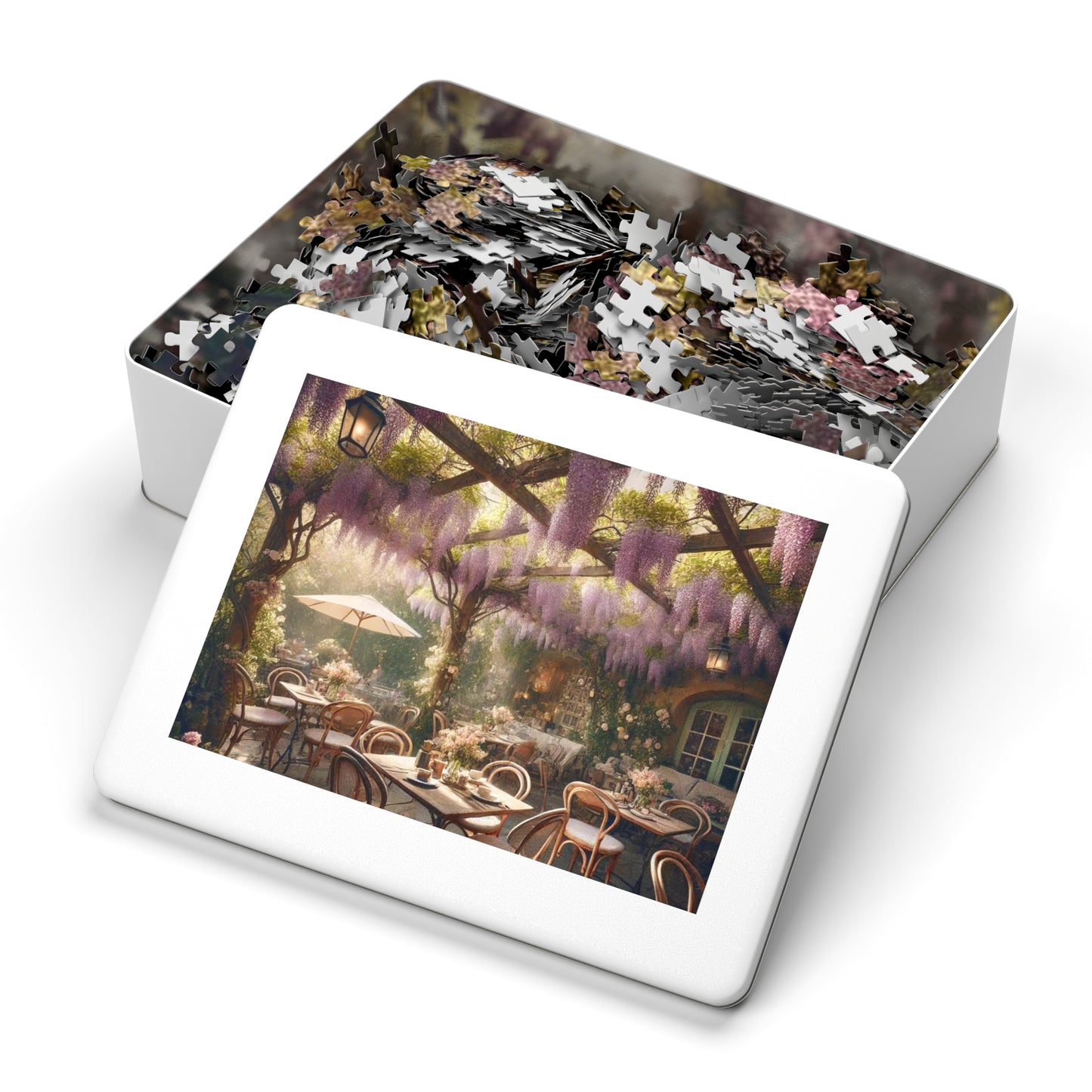 Wisteria Whispers Jigsaw Puzzle – Enchanted Café Scene, Cozy Indoor Activity, Gift for Puzzle Lovers, Relaxing Art Puzzle