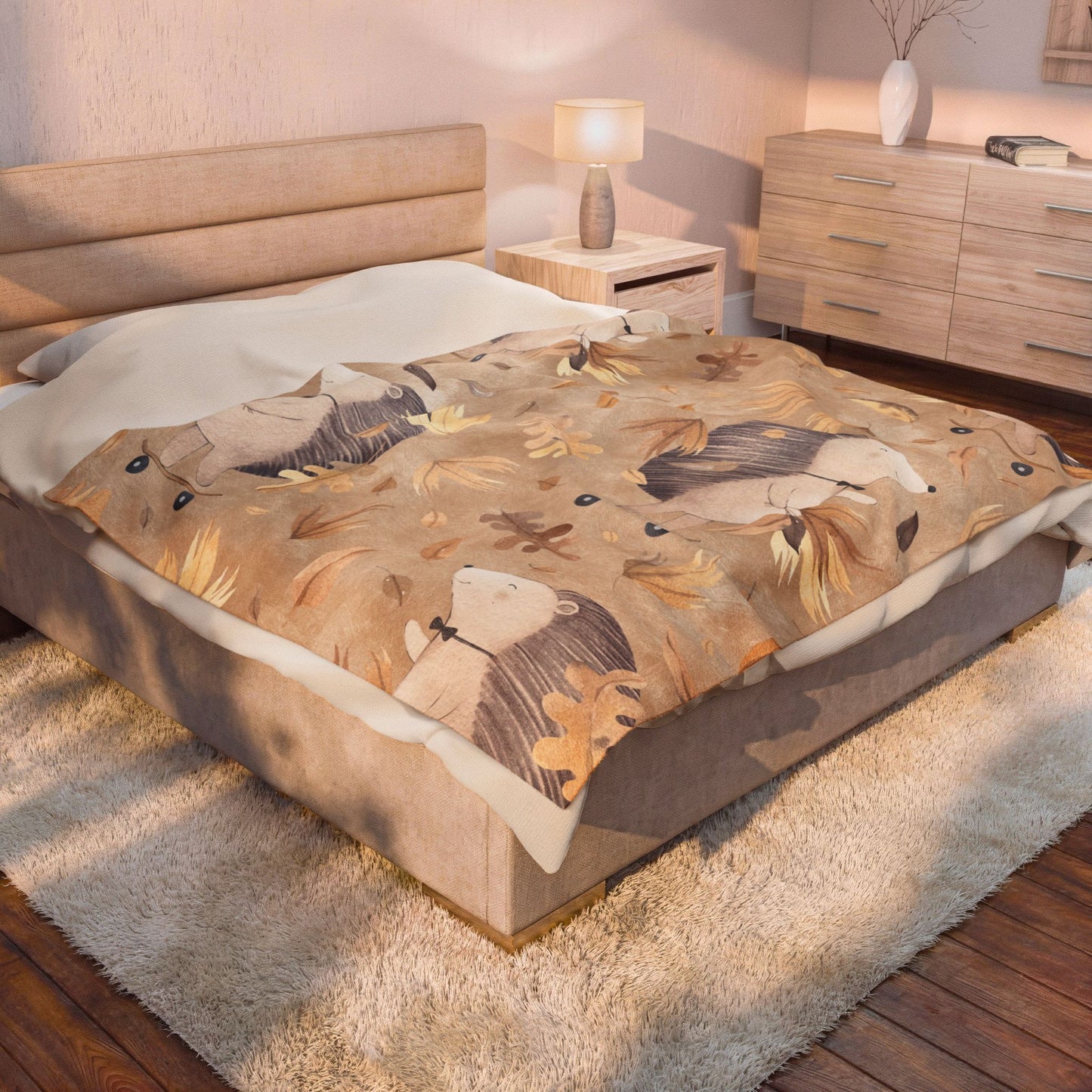 Hedgehog Skate Velveteen Plush Blanket – Cute Woodland Animal Throw for Kids & Cozy Autumn Decor