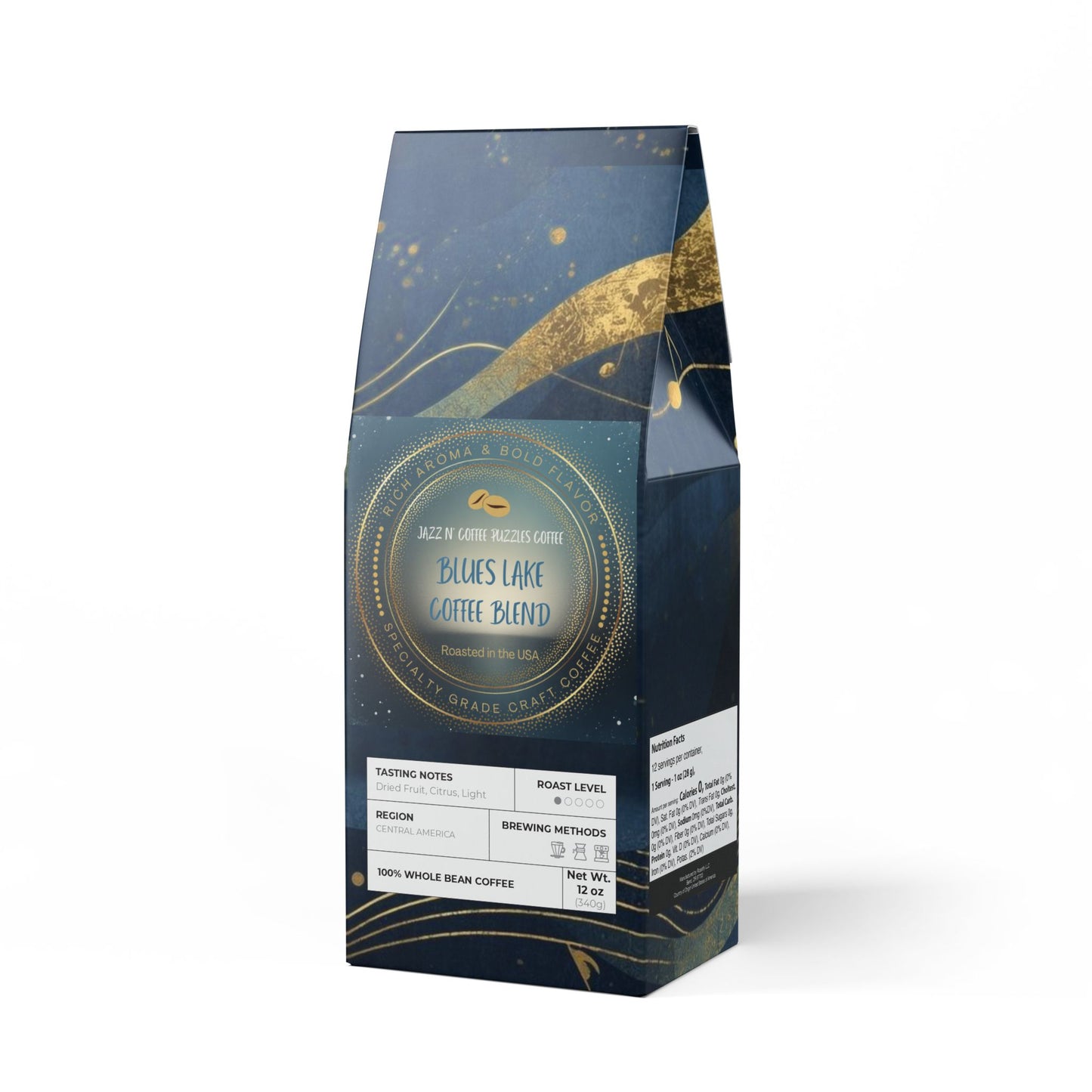 Blues Lake Coffee Blend – Light Roast Specialty Grade Craft Coffee | 12oz Bag by Jazz N’ Coffee Puzzles
