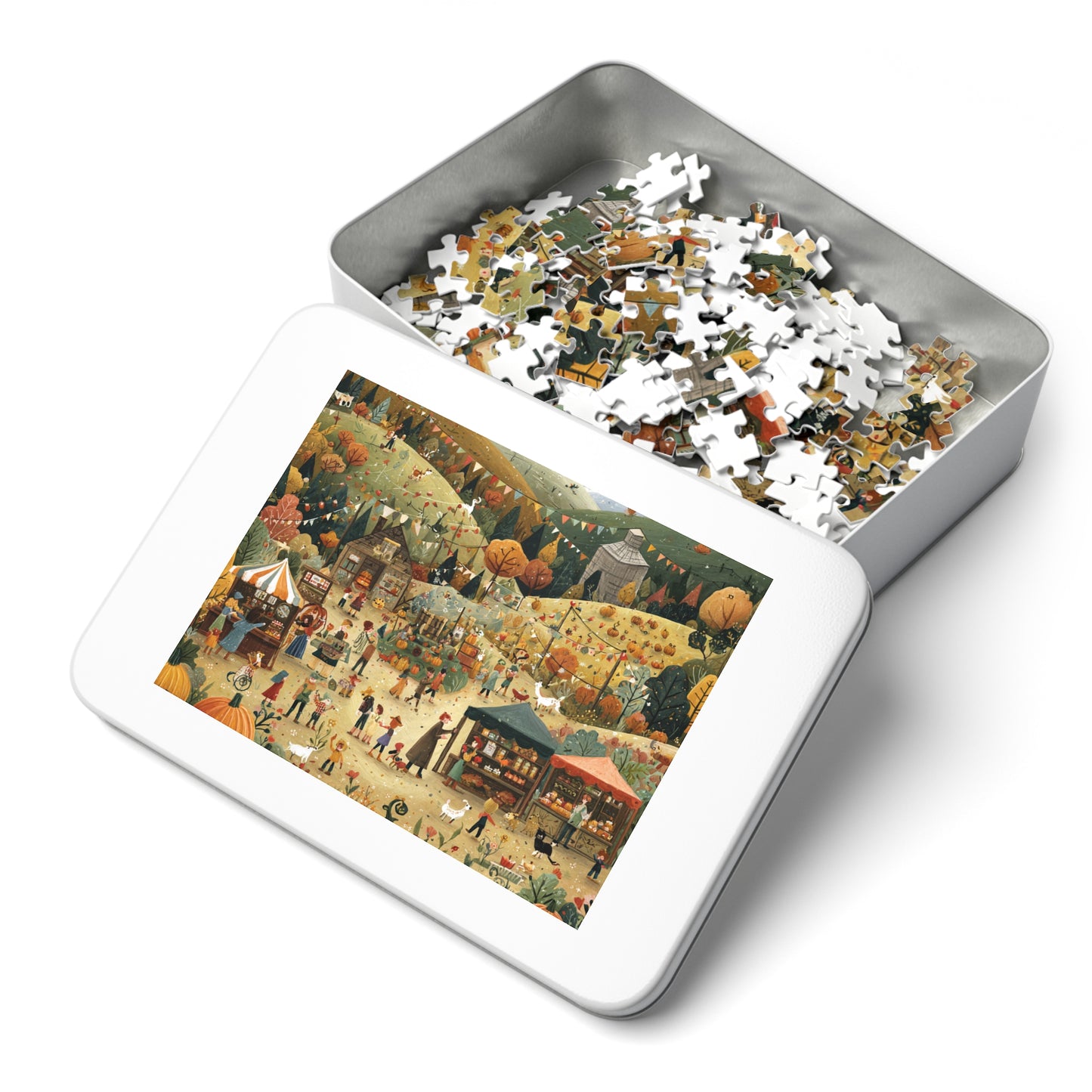Autumn Harvest Festival Jigsaw Puzzle with Tin – 500-Piece Fall Market Scene