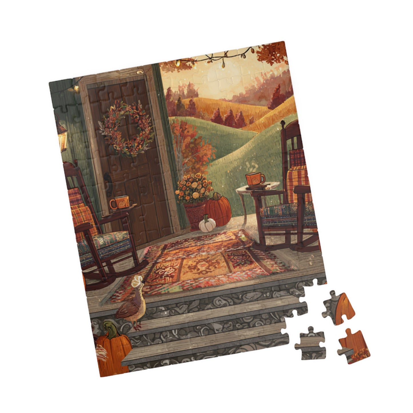 Country Home Autumn Porch Puzzle — Cozy Fall 110/252/520/1014-Piece Jigsaw