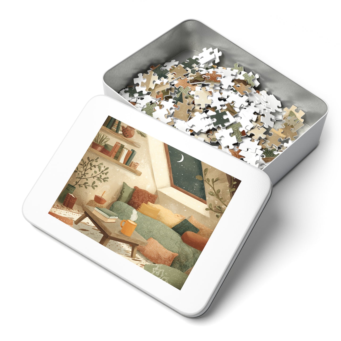 Cozy Night In Jigsaw Puzzle with Tin — 500‑Piece Reading Nook Puzzle