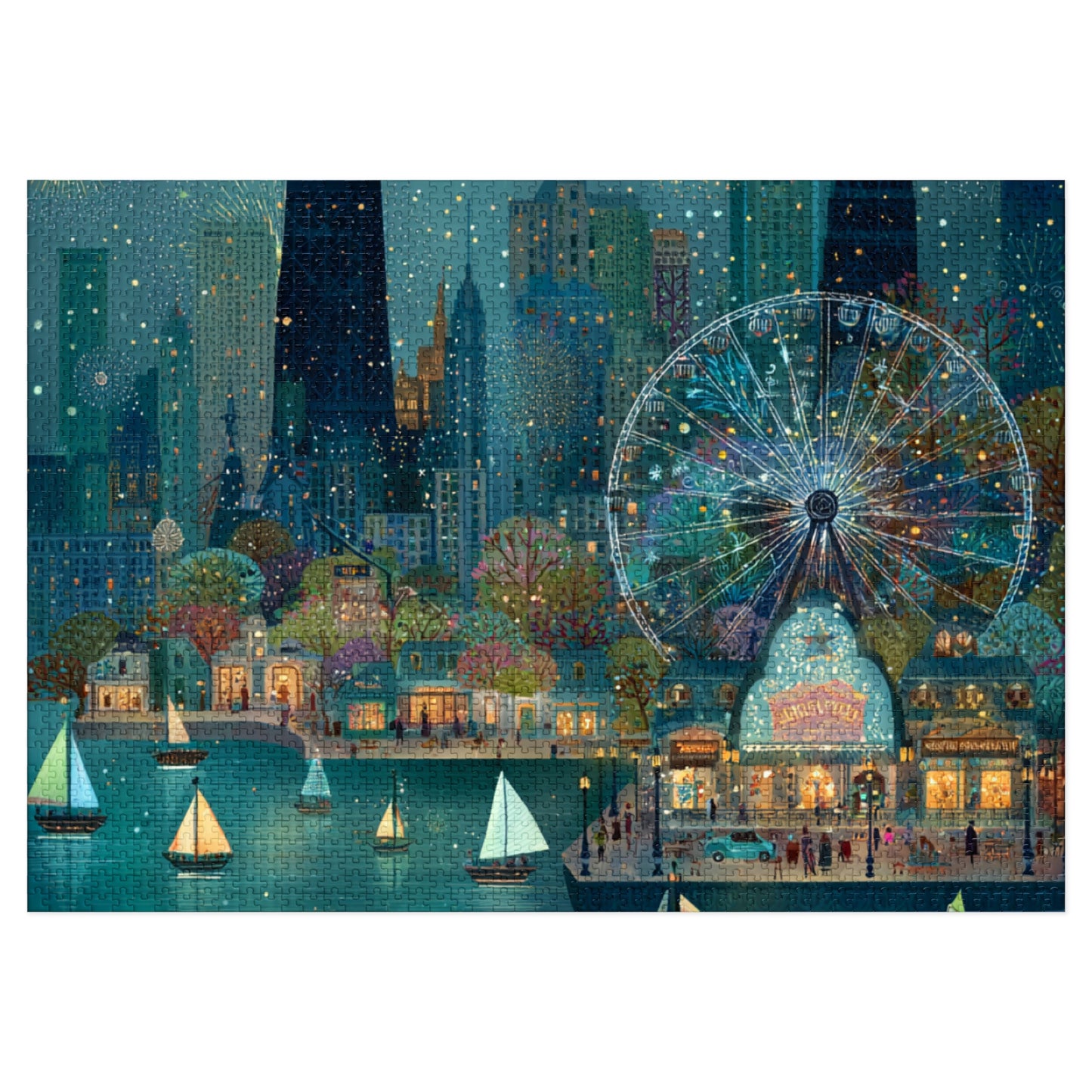 Seattle Waterfront Whimsical Jigsaw Puzzle with Tin