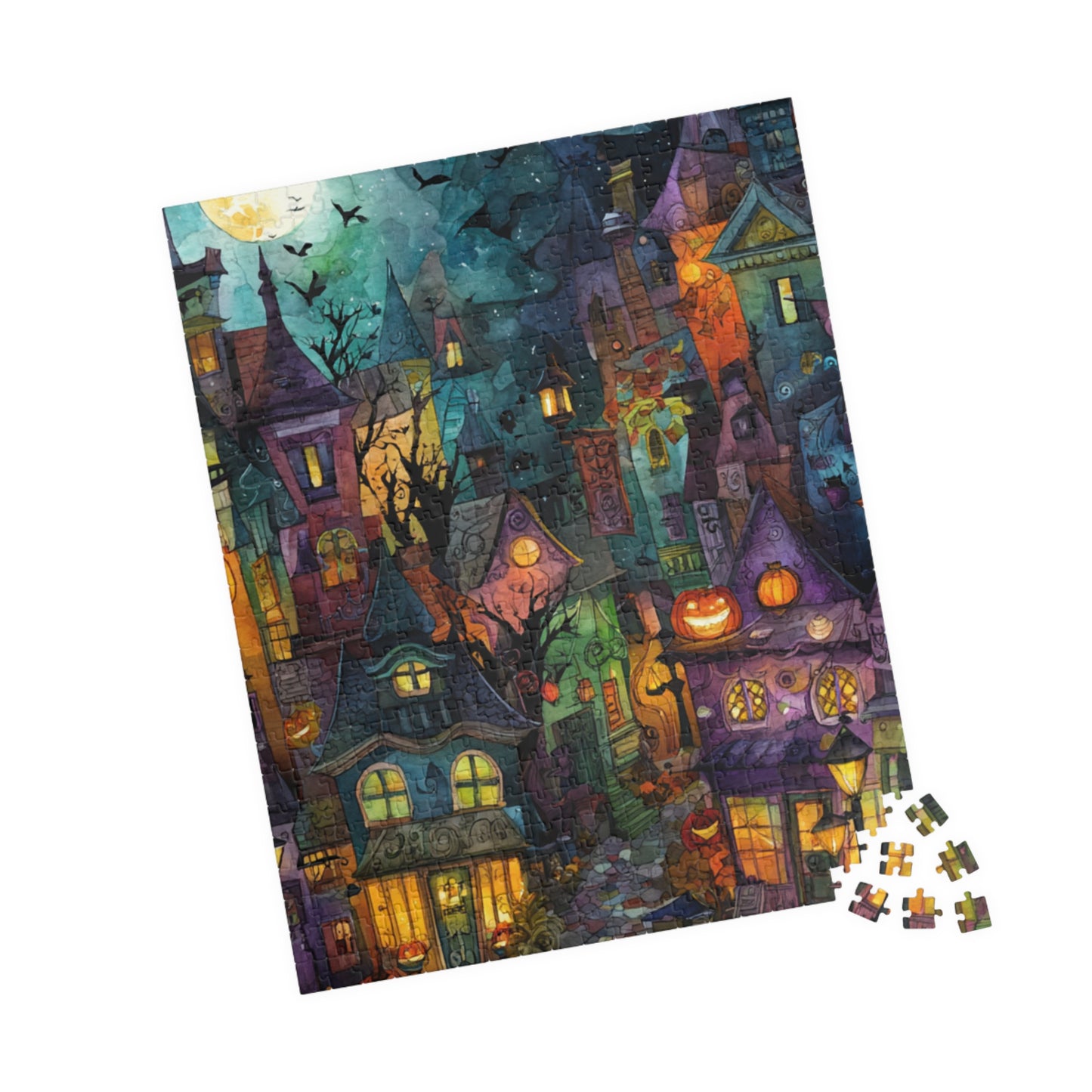Spookington Village Collection, Halloween Bat Spectacular Puzzle, Whimsical Haunted Town Jigsaw for Kids & Adults, Halloween Decor, Family Game Night