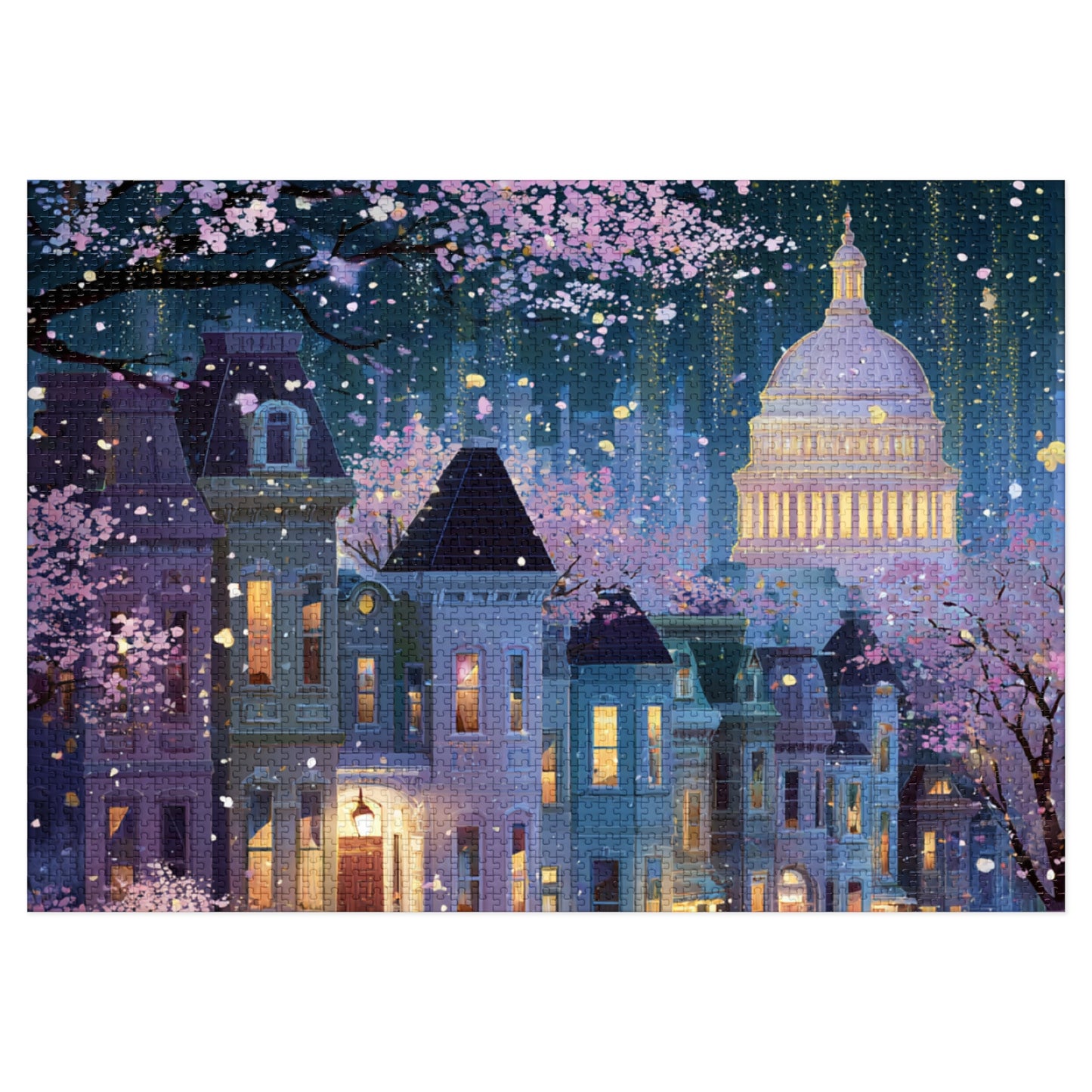Whimsical Washington DC Cherry Blossom Puzzle – A Magical Springtime in the Nation’s Capital-Jigsaw Puzzle with Tin