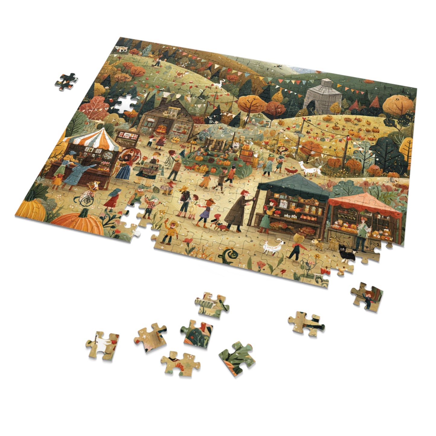 Autumn Harvest Festival Jigsaw Puzzle with Tin – 500-Piece Fall Market Scene