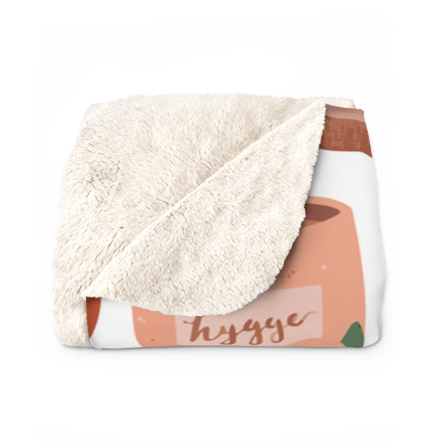 Autumn Vibes Hygge Sherpa Fleece Blanket | Cozy Fall Throw | Coffee & Leaves Design | Soft Plush Blanket Gift for Her