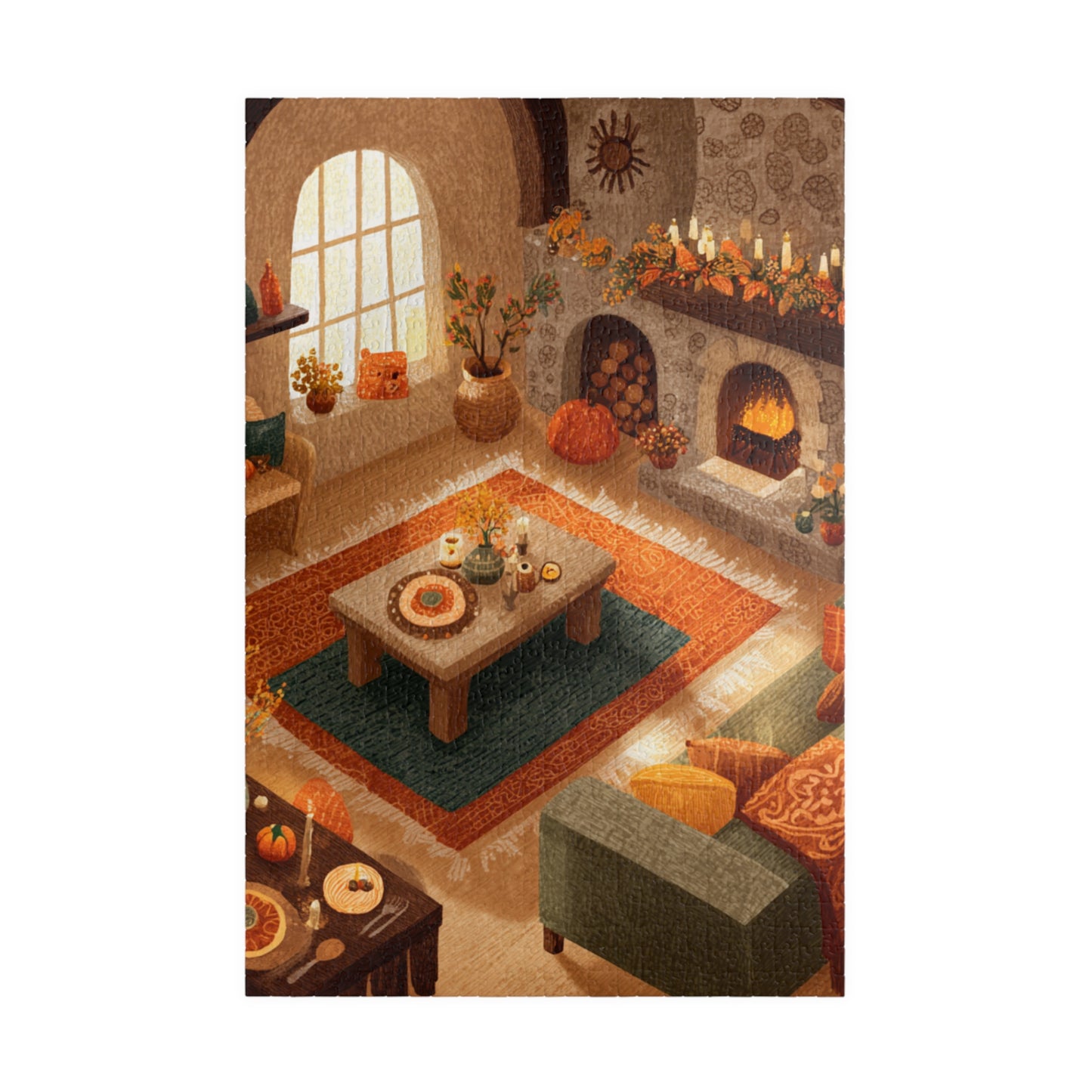 Fireside Comfort Puzzle | Cozy Autumn Living Room Scene | Glowing Fall Fireplace Jigsaw | Jazz N’ Coffee Puzzles