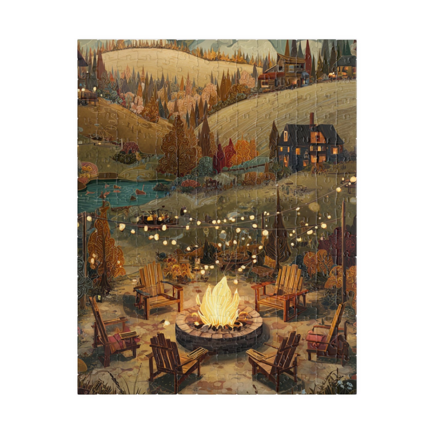 Countryside Fire Pit Puzzle | Cozy Autumn Campfire Scene | Family Game Night | Nature Gift | Jazz N’ Coffee Puzzles