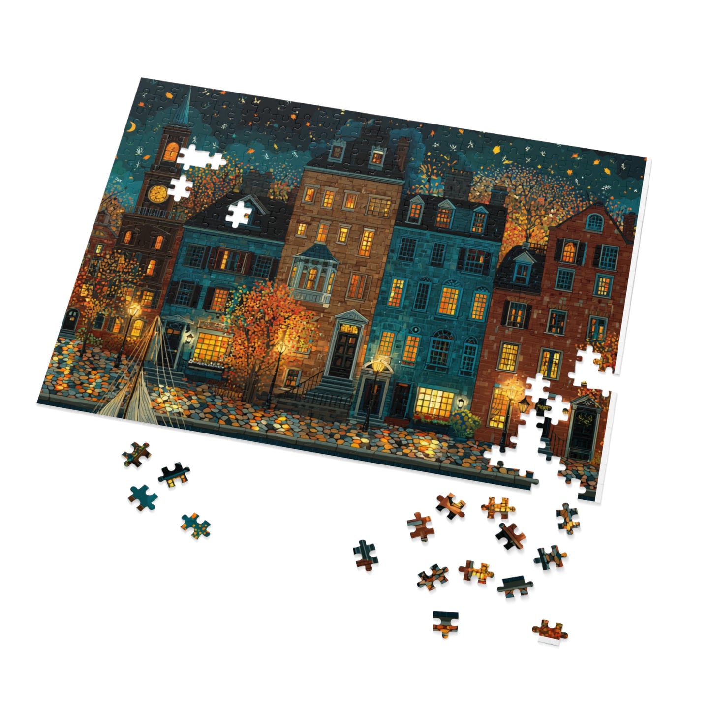 Whimsical Pennsylvania Fall Neighborhood Puzzle – A Cozy Autumn Escape Jigsaw Puzzle with Tin