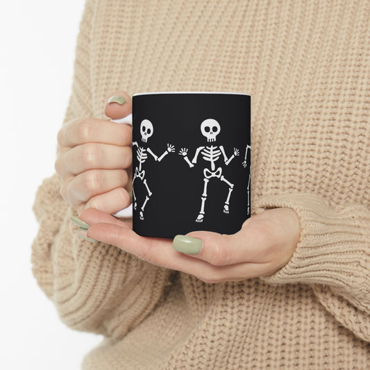Skeleton Dance Ceramic Mug: Fun Halloween Gift, Coffee Cup, Party Decor, Spooky Season, 11 oz and 15 oz mugs