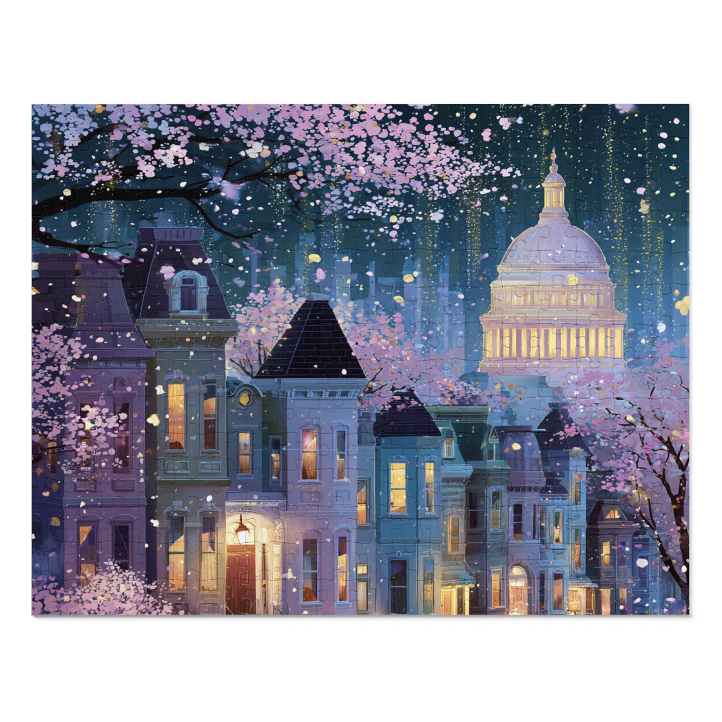 Whimsical Washington DC Cherry Blossom Puzzle – A Magical Springtime in the Nation’s Capital-Jigsaw Puzzle with Tin