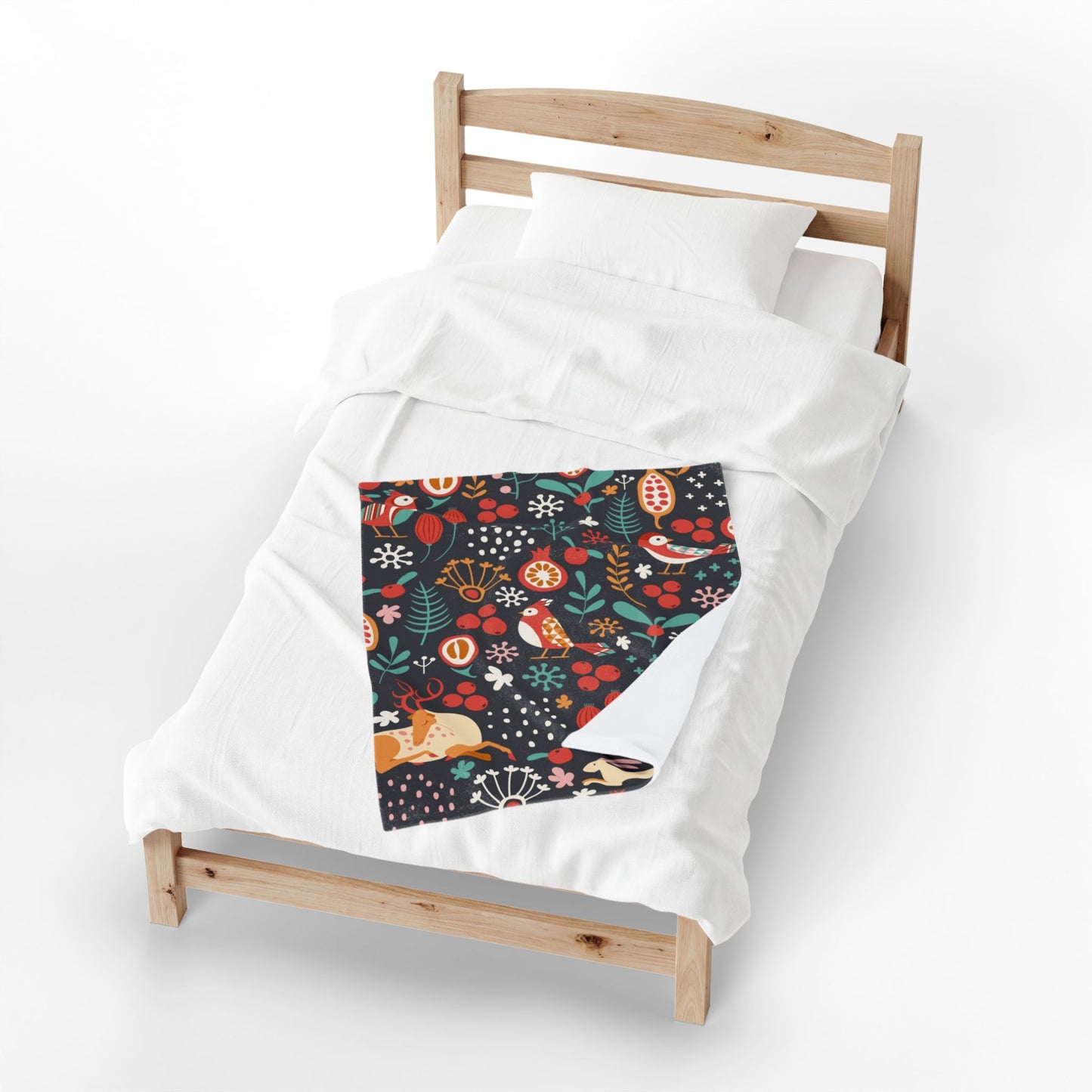 Velveteen Plush Blanket — Whimsical Forest Animals & Berries Throw