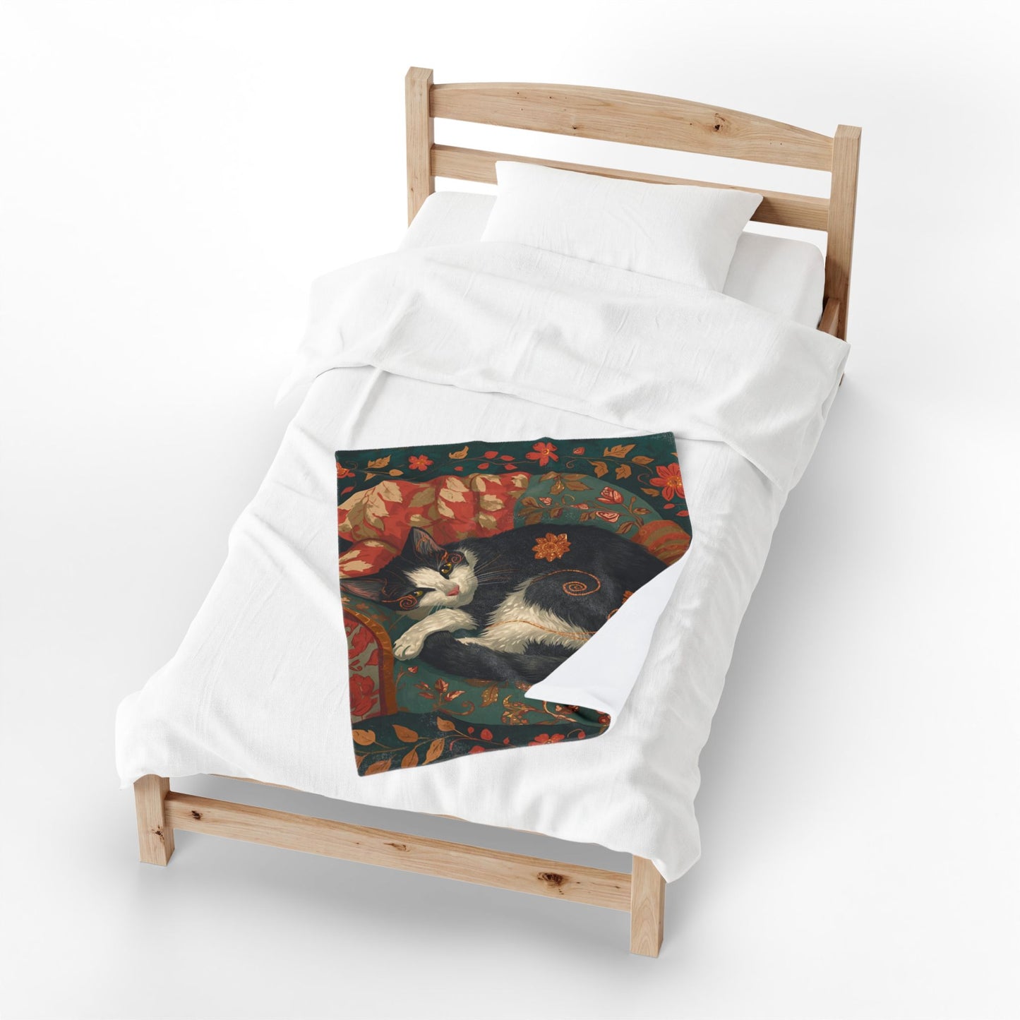 Whimsical Cat on Cozy Chair Velveteen Plush Blanket | Fall Home Decor | Soft Warm Throw | Cozy Cat Lover Gift | Autumn Aesthetic Blanket
