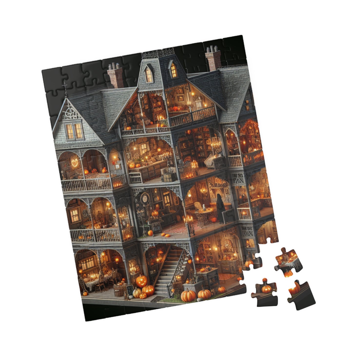 Creepy Halloween House Puzzle, Haunted Rooms Jigsaw, Spooky Holiday Activity (110, 252, 520 Pieces)