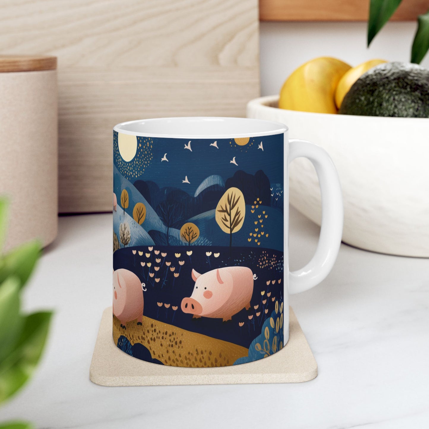 Whimsical Pig Design Ceramic Mug - 11oz & 15oz Options, Cute Farmhouse Decor, Perfect Gift for Animal Lovers, Cozy Coffee Breaks