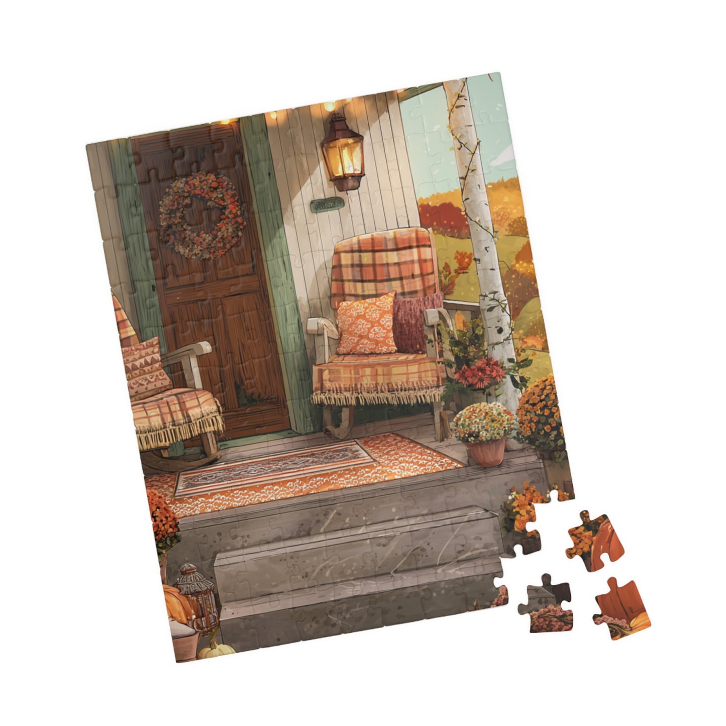 Autumn Porch Puzzle – Cozy Fall Front Porch Jigsaw (110/252/520/1014 pcs)