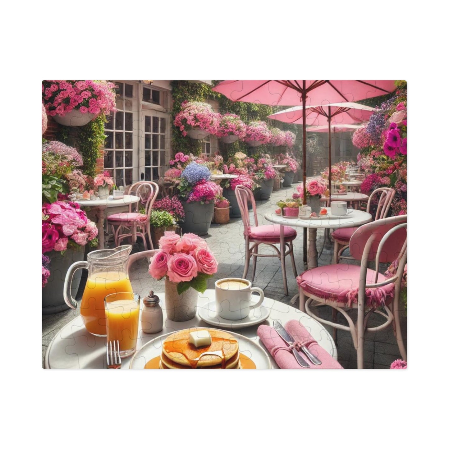 Blooming Café Bliss: Pancakes In Paradise- Jigsaw Puzzle