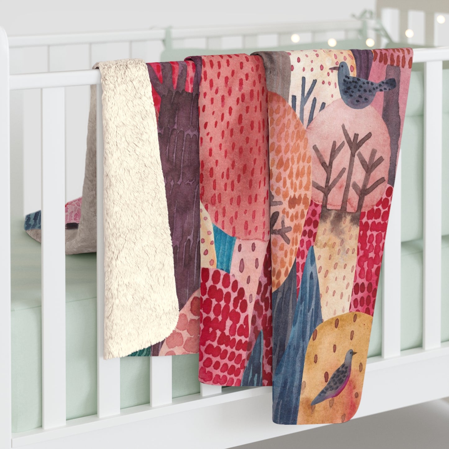 Cozy Forest Sherpa Blanket — Colorful Watercolor Trees Throw