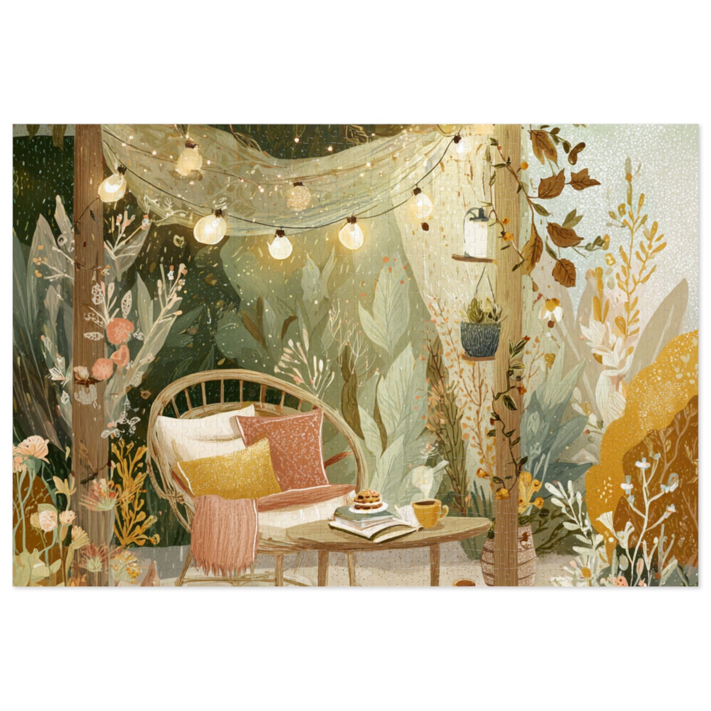 Cozy Fairy Light Outdoor Scene Jigsaw Puzzle (with Tin) — 500-Piece Relaxing Garden Puzzle