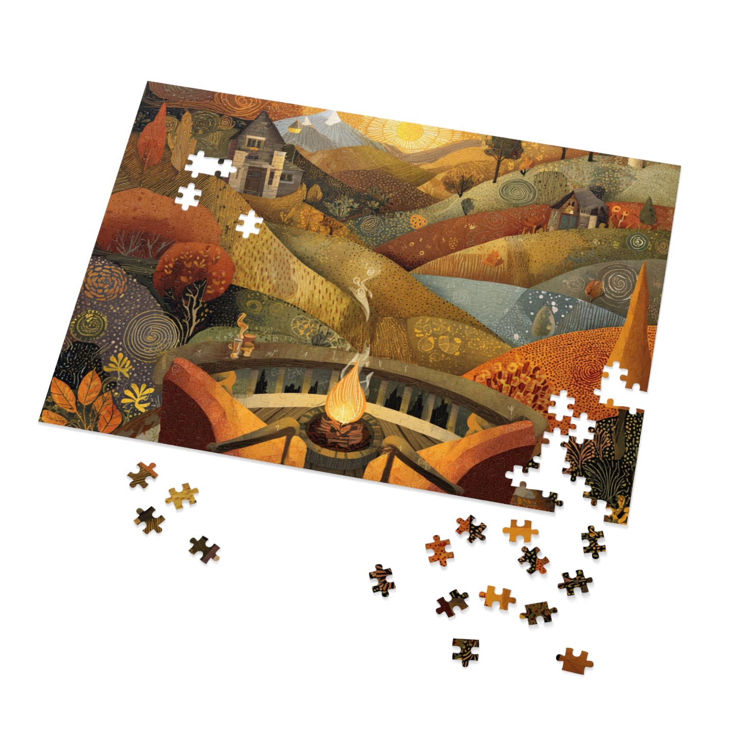Autumn Fireside Puzzle — 500-Piece Scenic Jigsaw with Tin