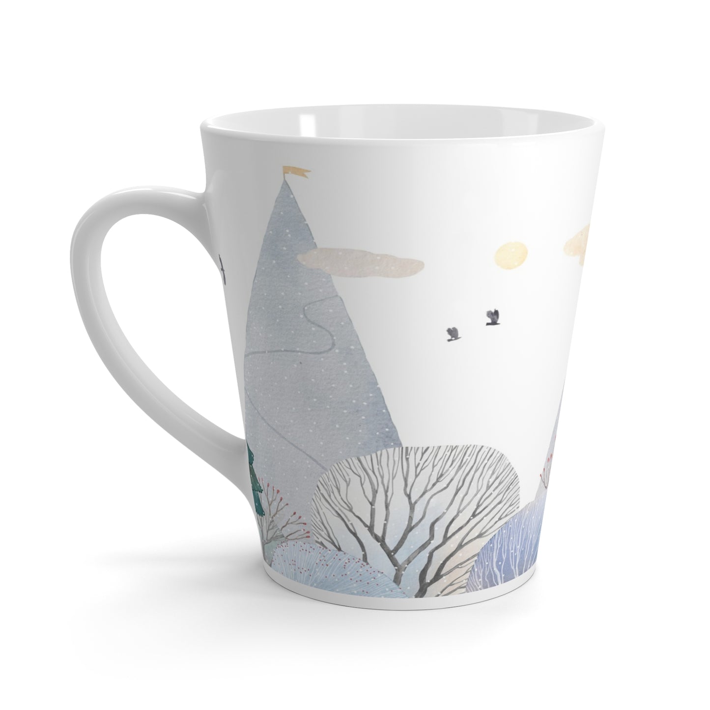 Whimsical Scenic Latte Mug with Mountains and Trees