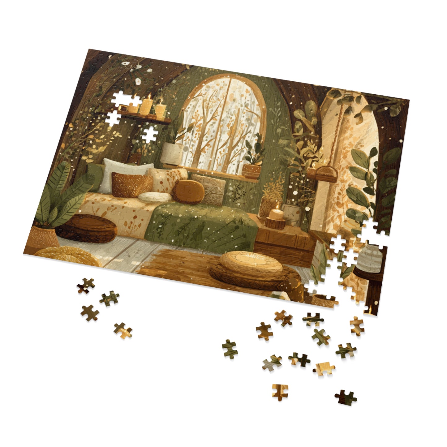 Cozy Green Nook Jigsaw Puzzle with Tin – Calming Botanical Room Scene