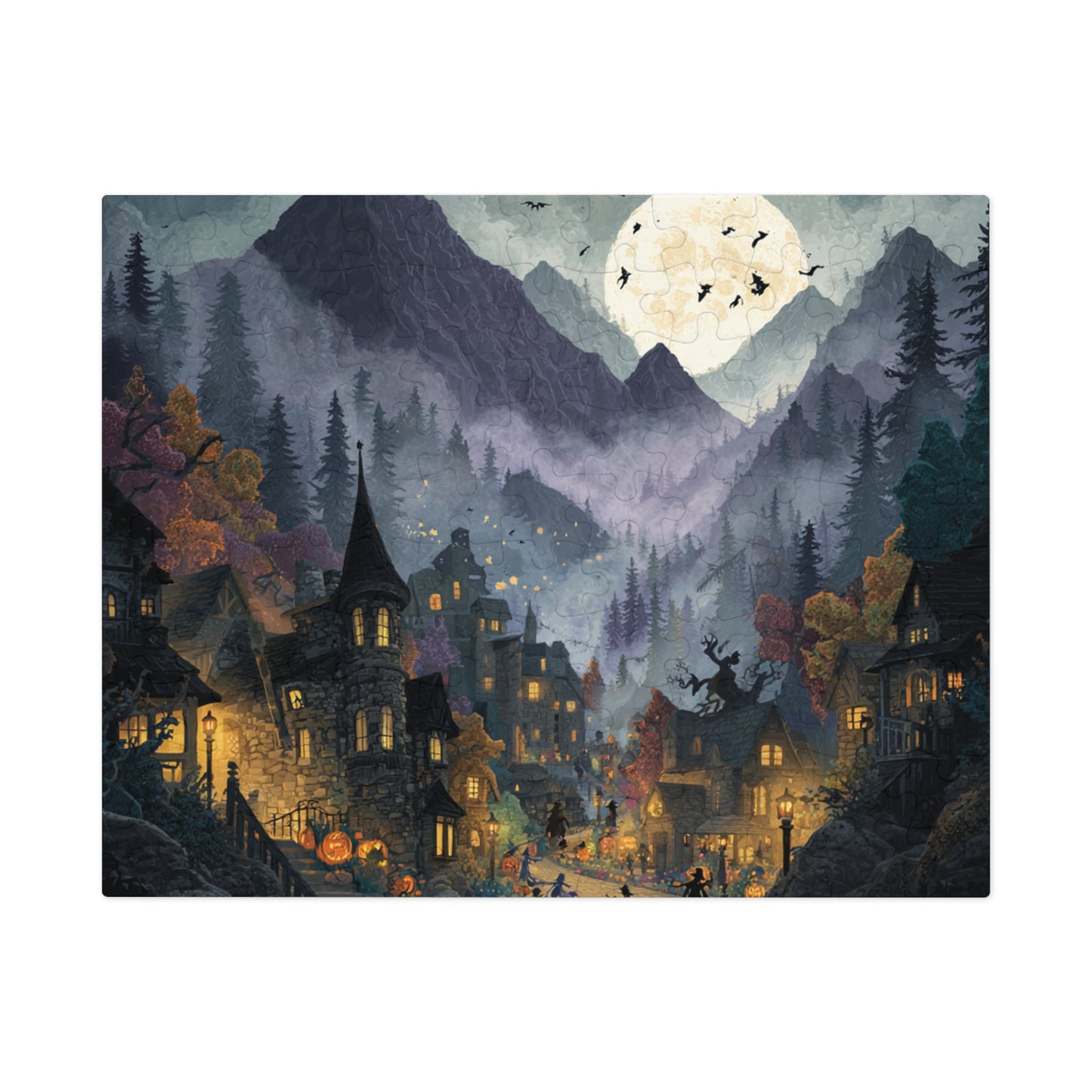 Spookington Village Puzzle Collection,  Spookington Village on Old Hallows Eve with Tin, Halloween Puzzle