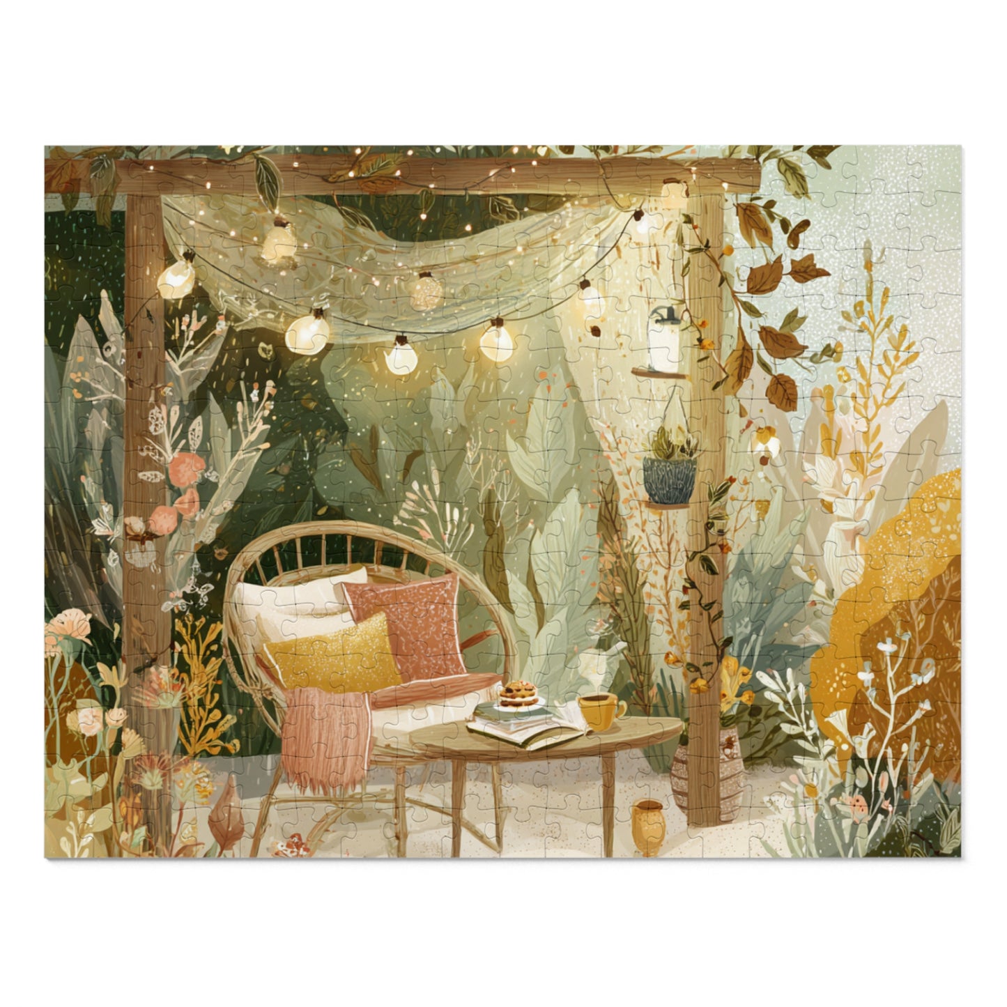 Cozy Fairy Light Outdoor Scene Jigsaw Puzzle (with Tin) — 500-Piece Relaxing Garden Puzzle