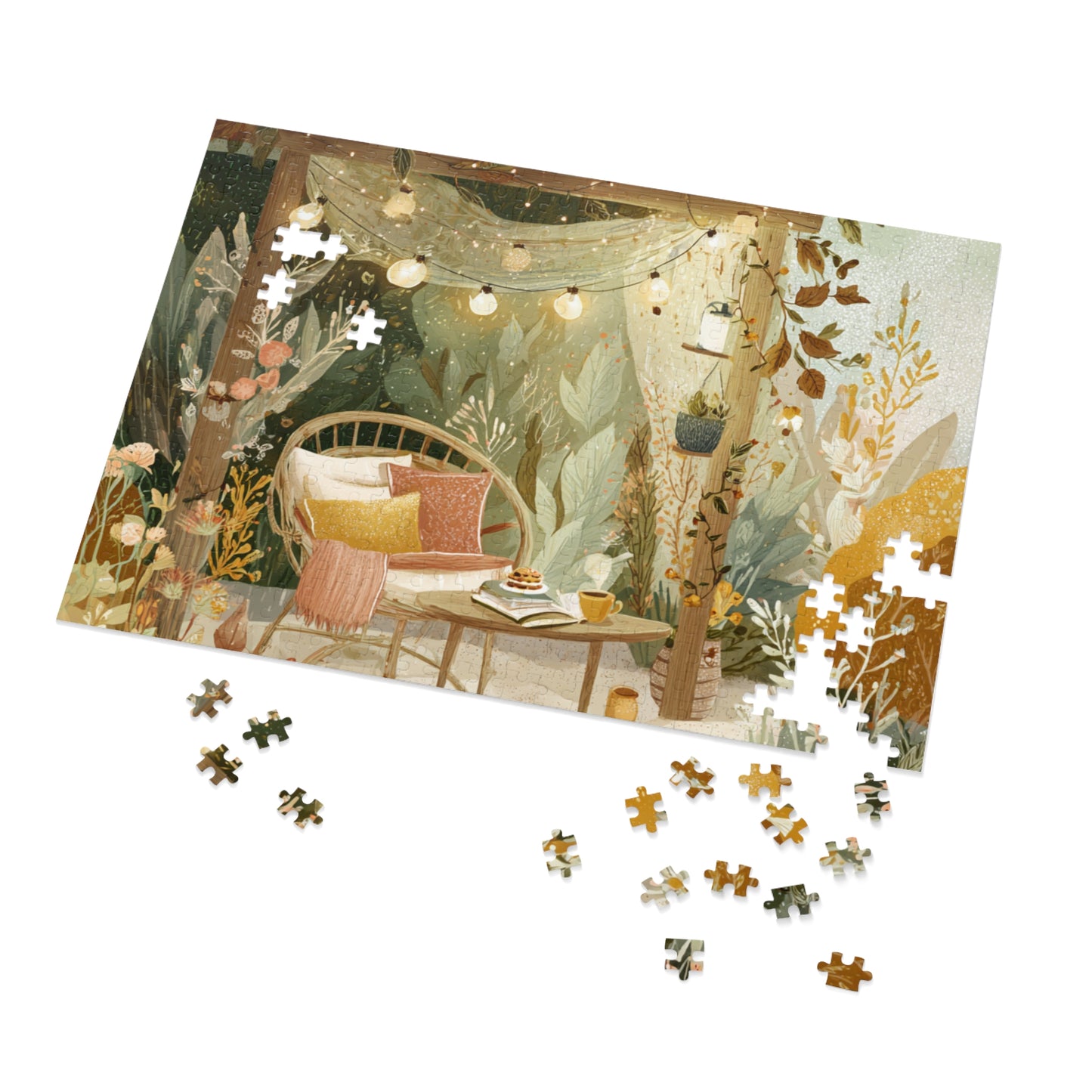 Cozy Fairy Light Outdoor Scene Jigsaw Puzzle (with Tin) — 500-Piece Relaxing Garden Puzzle