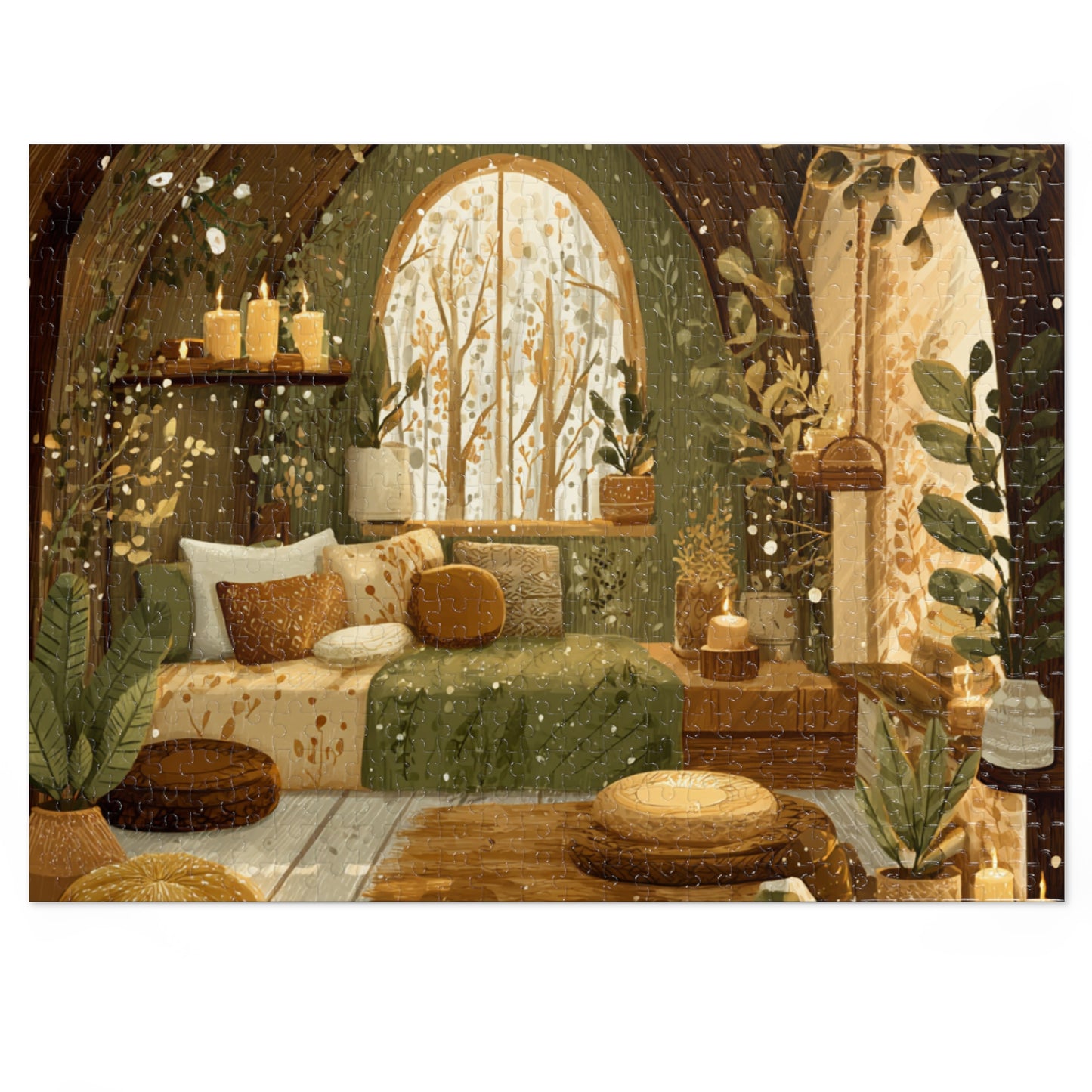 Cozy Green Nook Jigsaw Puzzle with Tin – Calming Botanical Room Scene