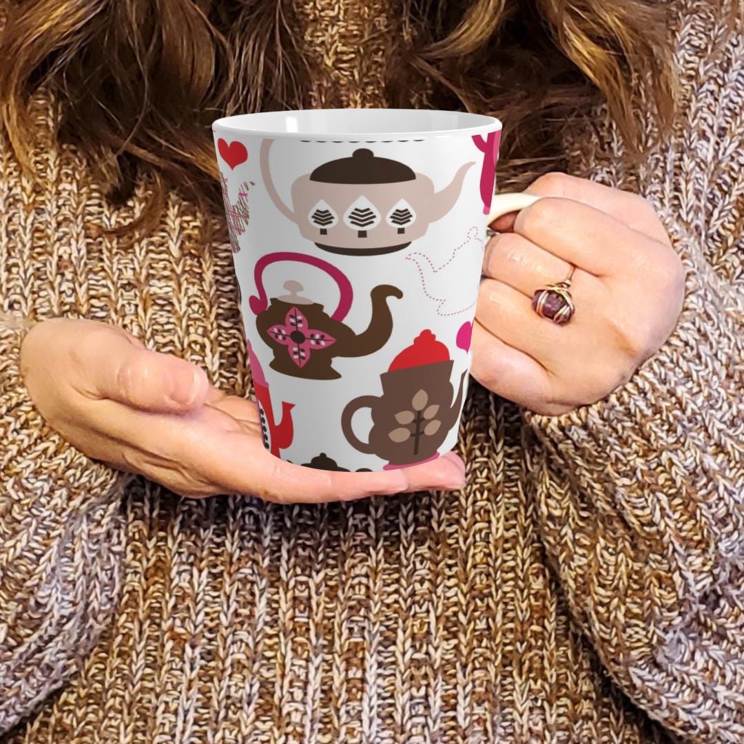 Whimsical Teapot Latte Mug - Perfect for Tea Lovers, Cozy Evenings, Gift for Friends, Mother's Day, Kitchen Decor, 12oz mug