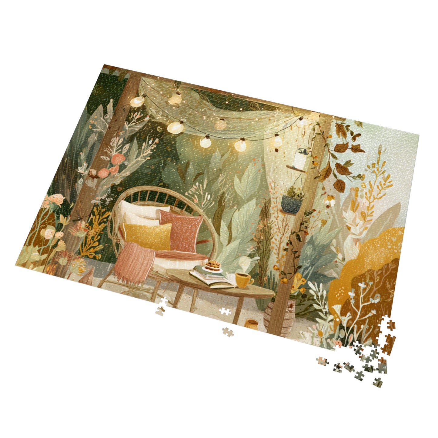 Cozy Fairy Light Outdoor Scene Jigsaw Puzzle (with Tin) — 500-Piece Relaxing Garden Puzzle