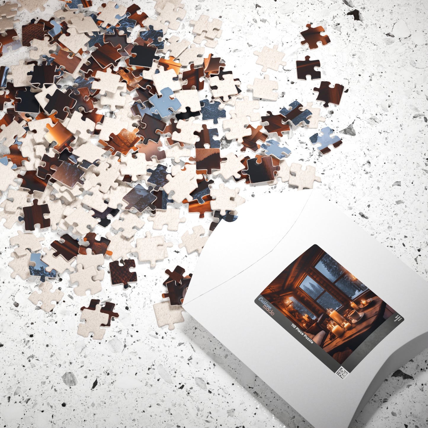 Winter Cabin Glow Puzzle – Cozy Rustic Cabin, Candlelight & Snowy Night, Perfect Winter & Holiday Gift