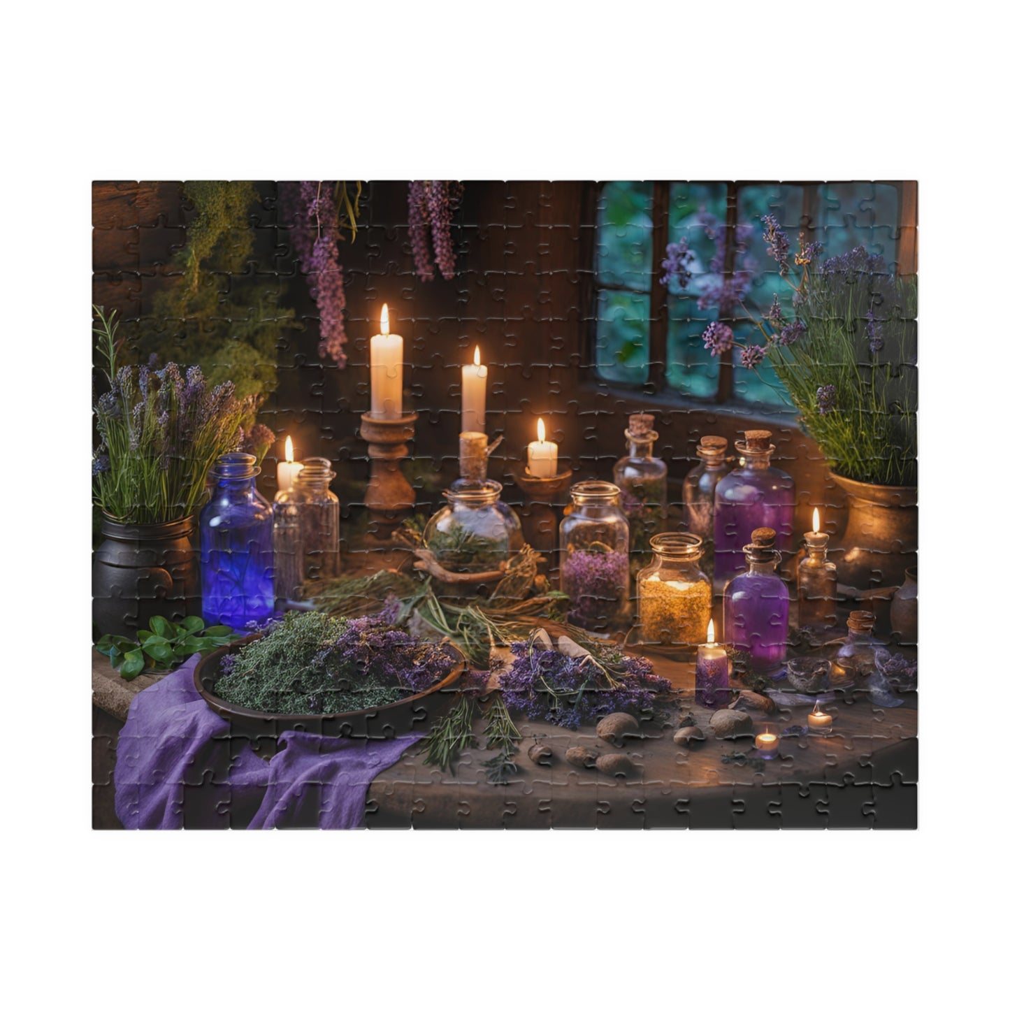 The Witchs Magic Puzzle (110, 252, 520, 1014-piece), Enchanted witchcraft jigsaw puzzle with potions, herbs, and candles