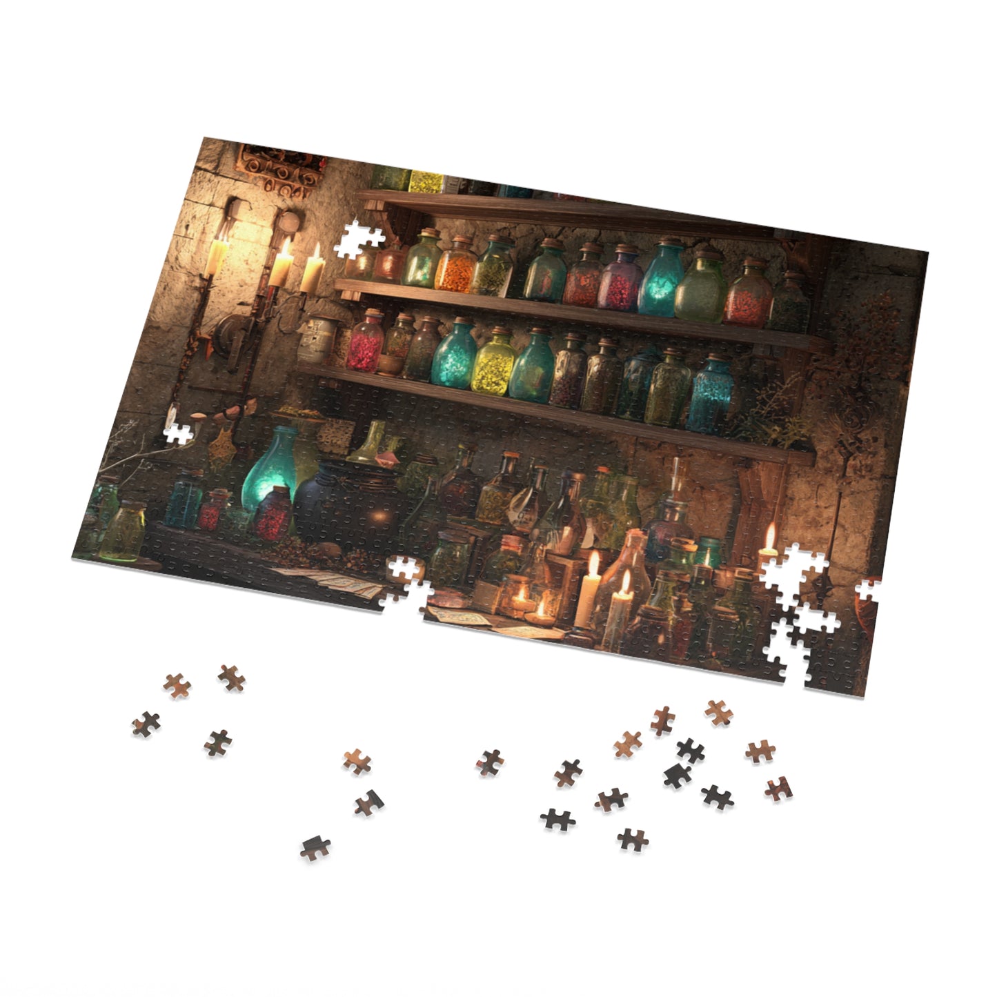 Witchs Potion Room Puzzle with Spellbinding Bottles, Magical Brews an Enchanted Jigsaw Puzzle with Decorative Tin