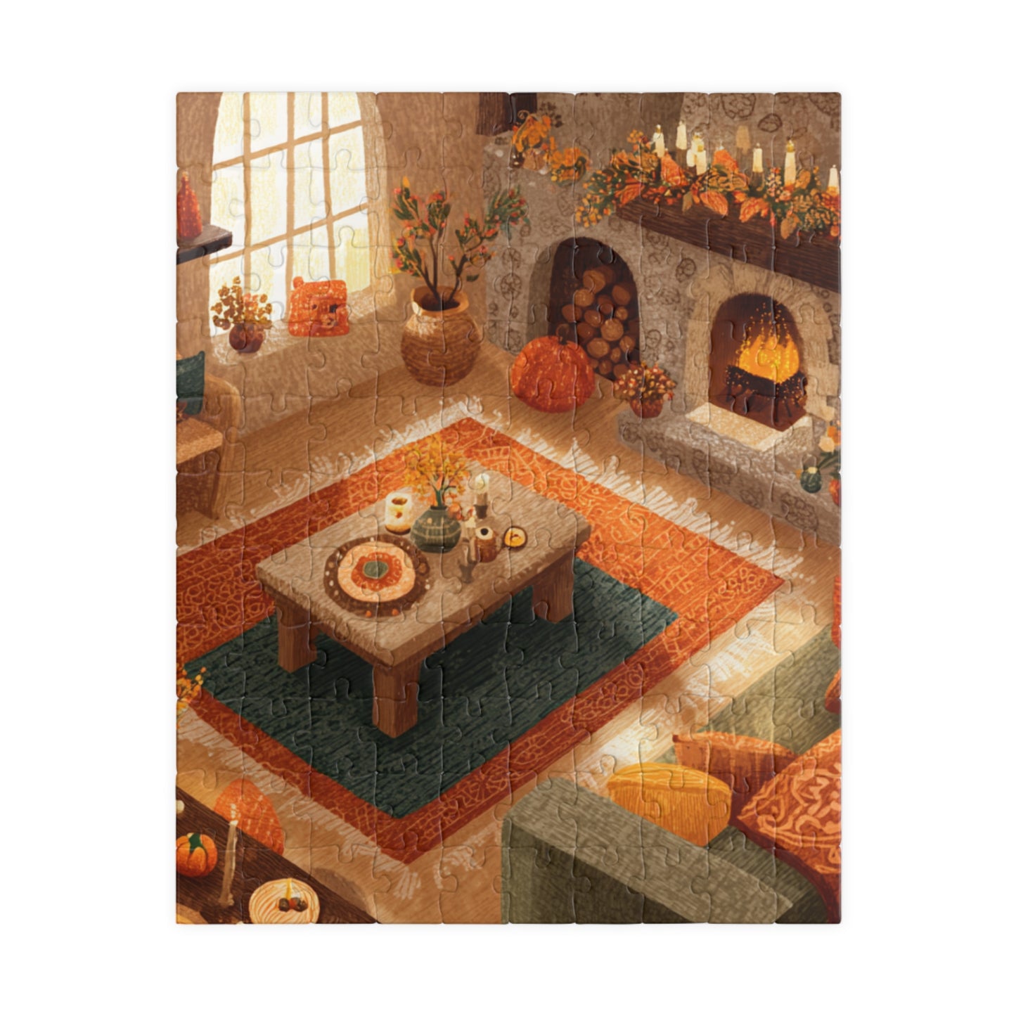 Fireside Comfort Puzzle | Cozy Autumn Living Room Scene | Glowing Fall Fireplace Jigsaw | Jazz N’ Coffee Puzzles