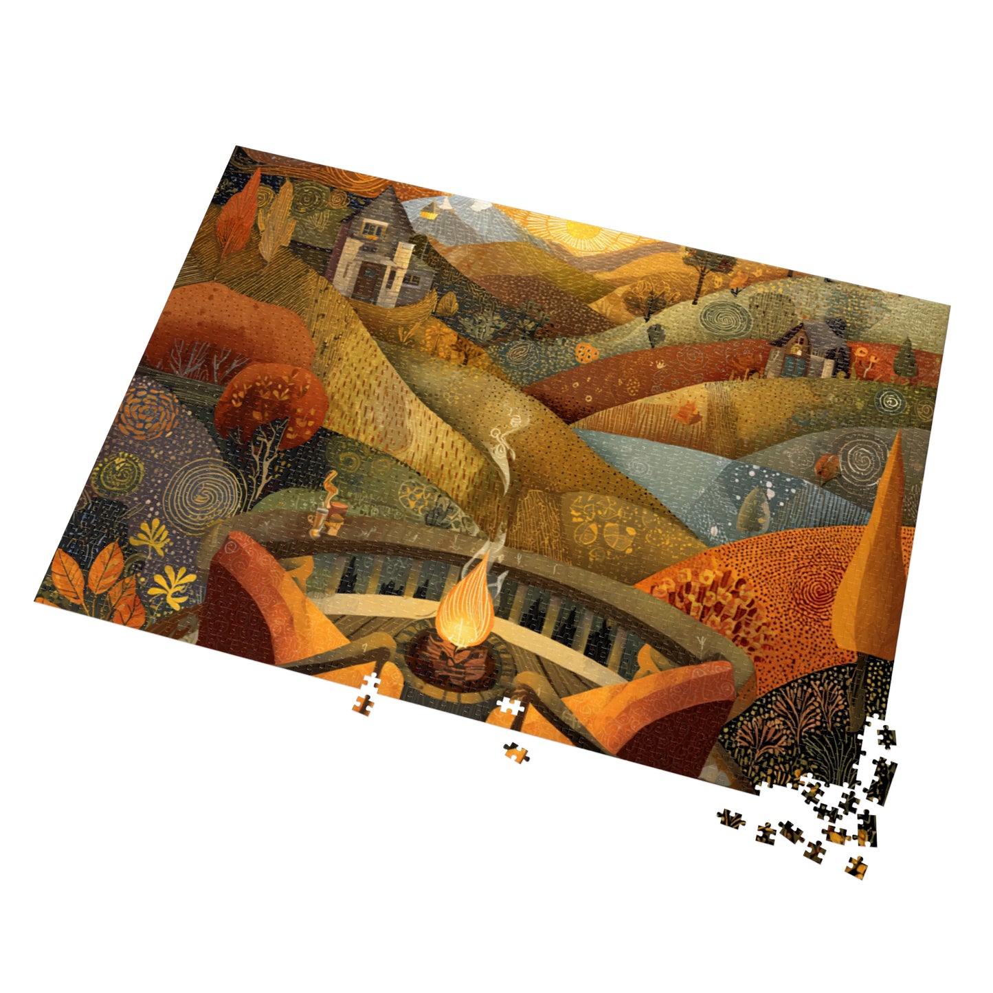 Autumn Fireside Puzzle — 500-Piece Scenic Jigsaw with Tin