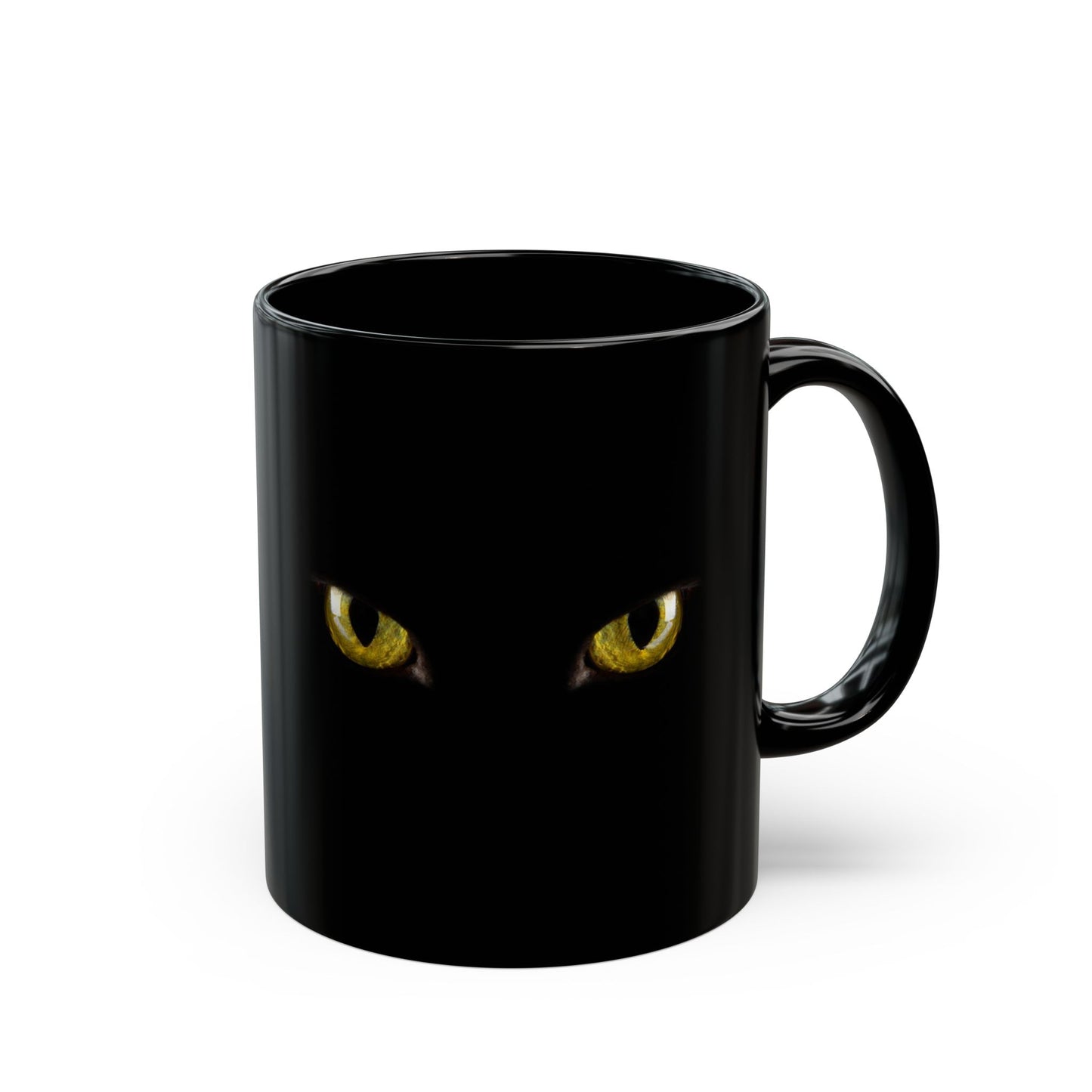 Yellow Cat Eyes Black Mug, Halloween Coffee & Tea Mug, Black Mug 11 oz and 15 oz, Perfect gift for Cat Lovers