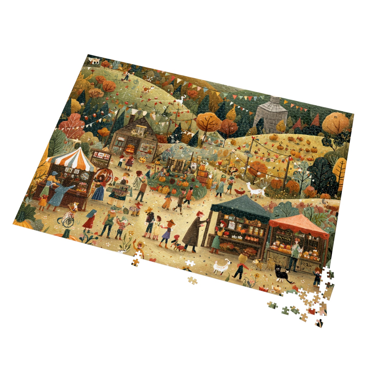 Autumn Harvest Festival Jigsaw Puzzle with Tin – 500-Piece Fall Market Scene