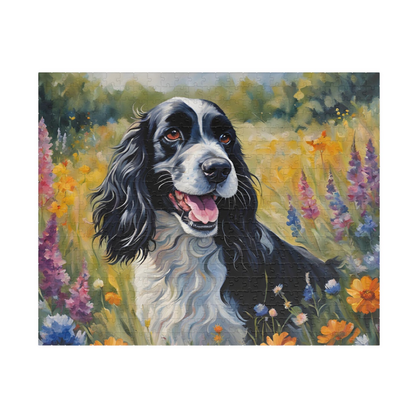 Beautiful Black and White Parti Cocker Spaniel Dog Puzzle - 110, 252, 520, 1014-piece, Perfect Gift for Dog Lovers