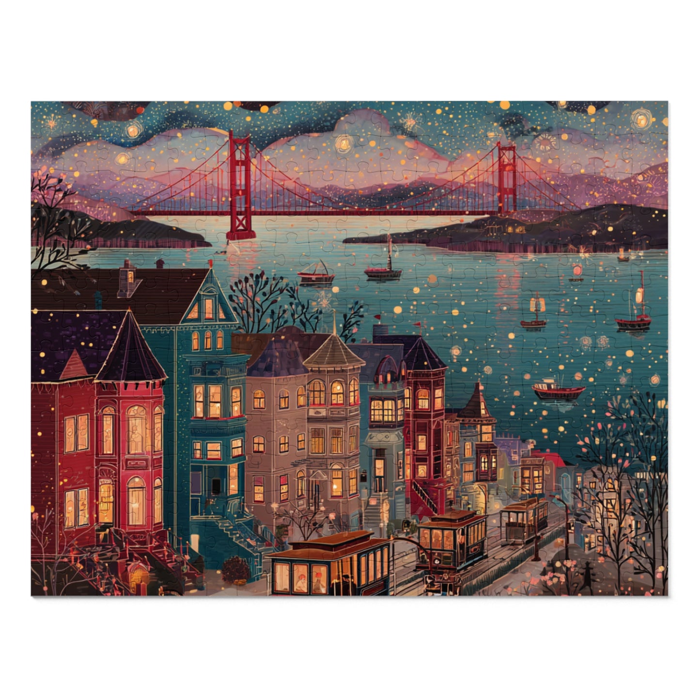 Whimsical San Francisco Puzzle – A Colorful City by the Bay-Jigsaw Puzzle with Tin