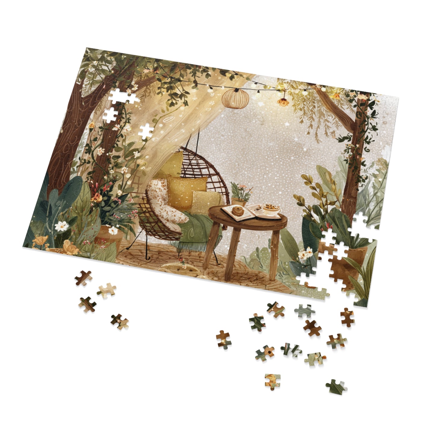 Cozy Garden Retreat Jigsaw Puzzle with Tin – 500-Piece Tranquil Reading Nook Scene