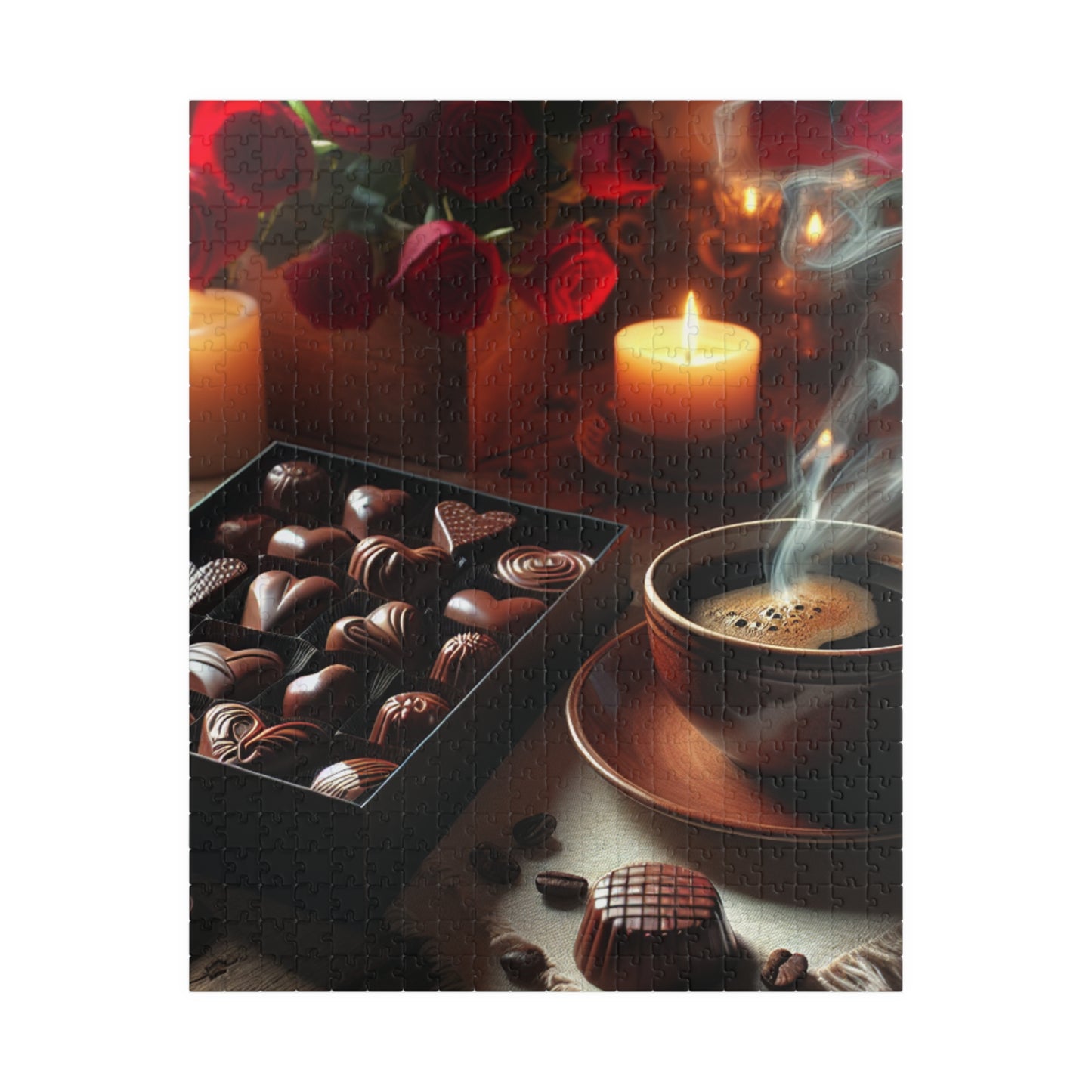 Valentine’s Indulgence Jigsaw Puzzle – Cozy Chocolate, Coffee & Candlelight Scene, Perfect Romantic Gift