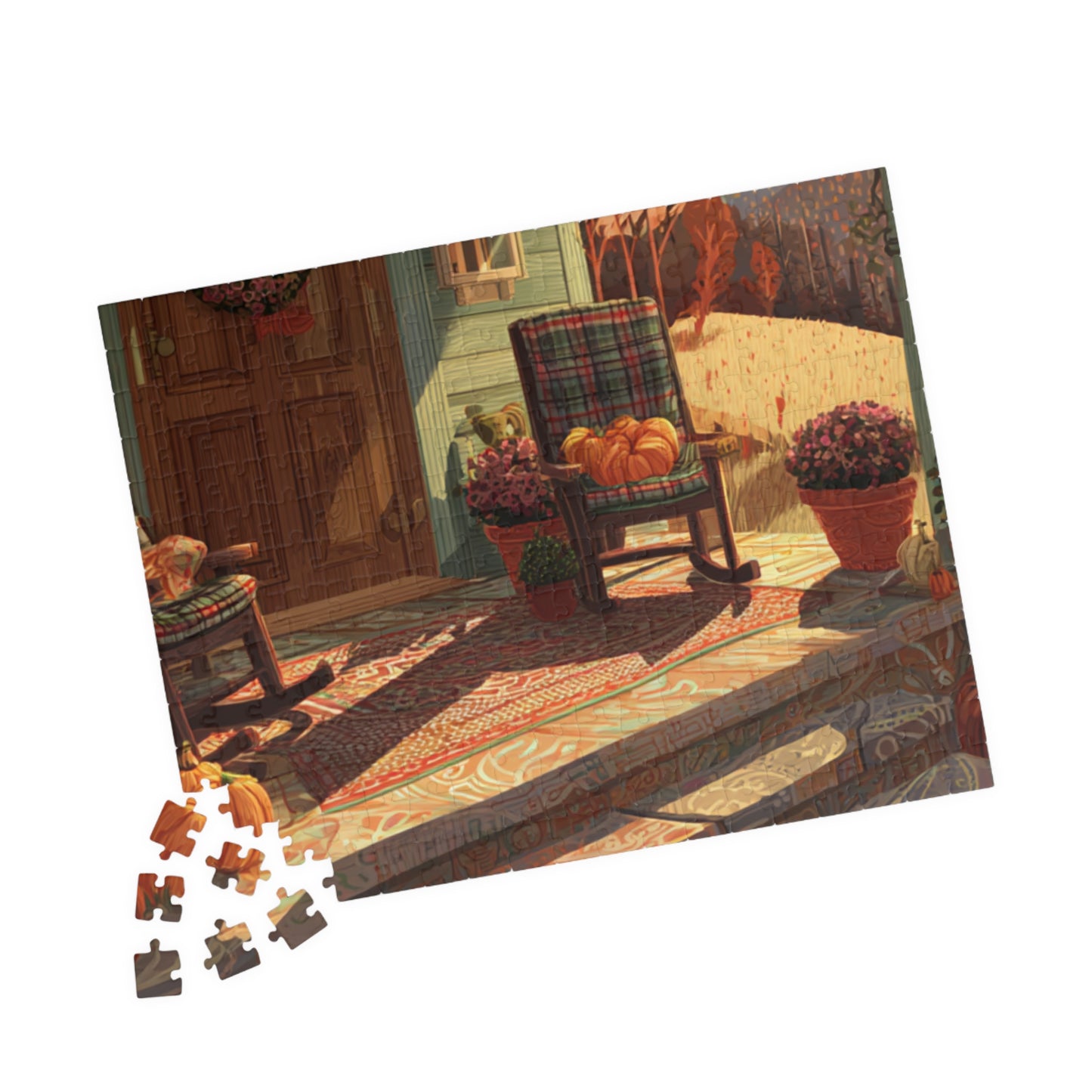 Autumn Porch Scene Jigsaw Puzzle — Cozy Fall Pumpkin Puzzle (110–1014 Pieces)
