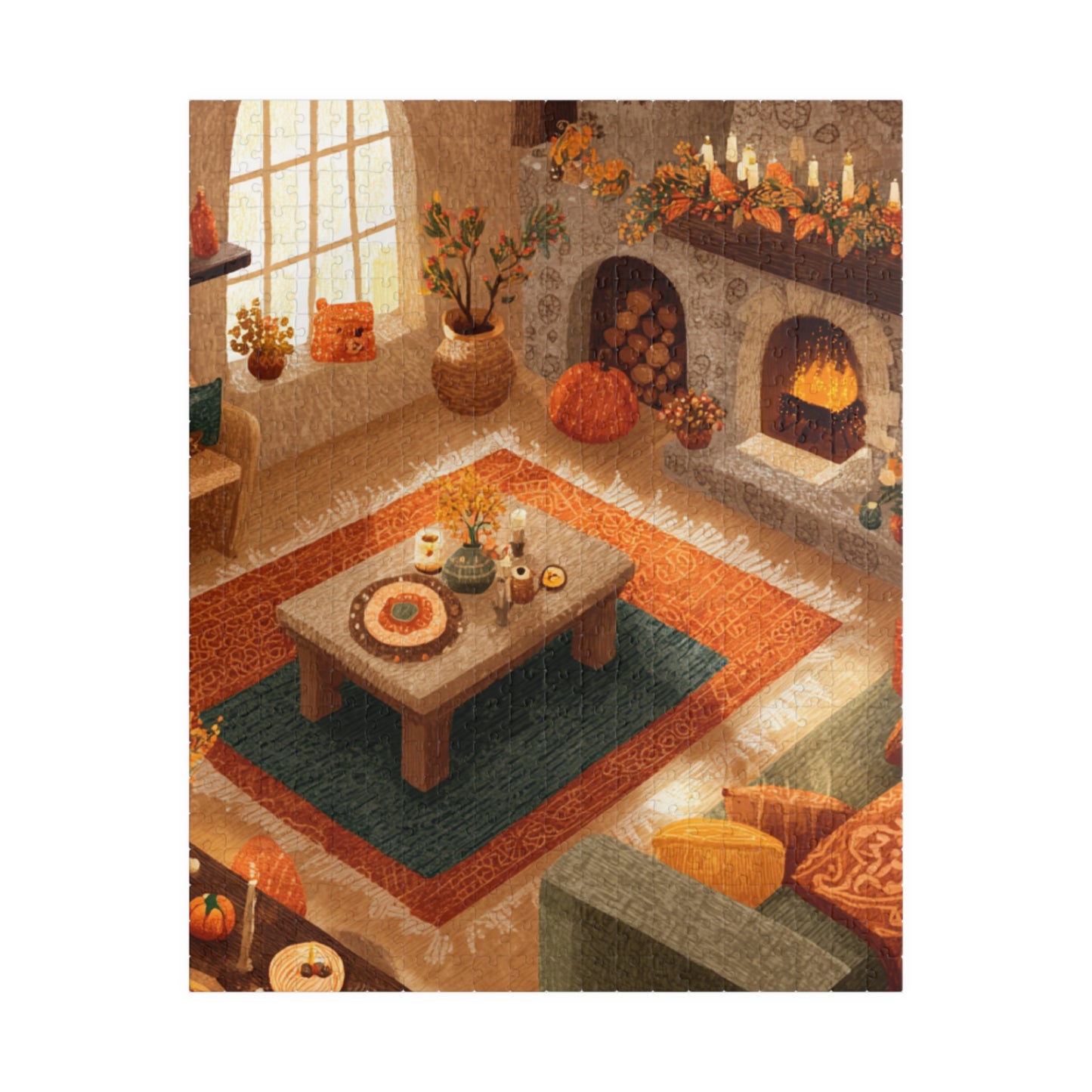 Fireside Comfort Puzzle | Cozy Autumn Living Room Scene | Glowing Fall Fireplace Jigsaw | Jazz N’ Coffee Puzzles