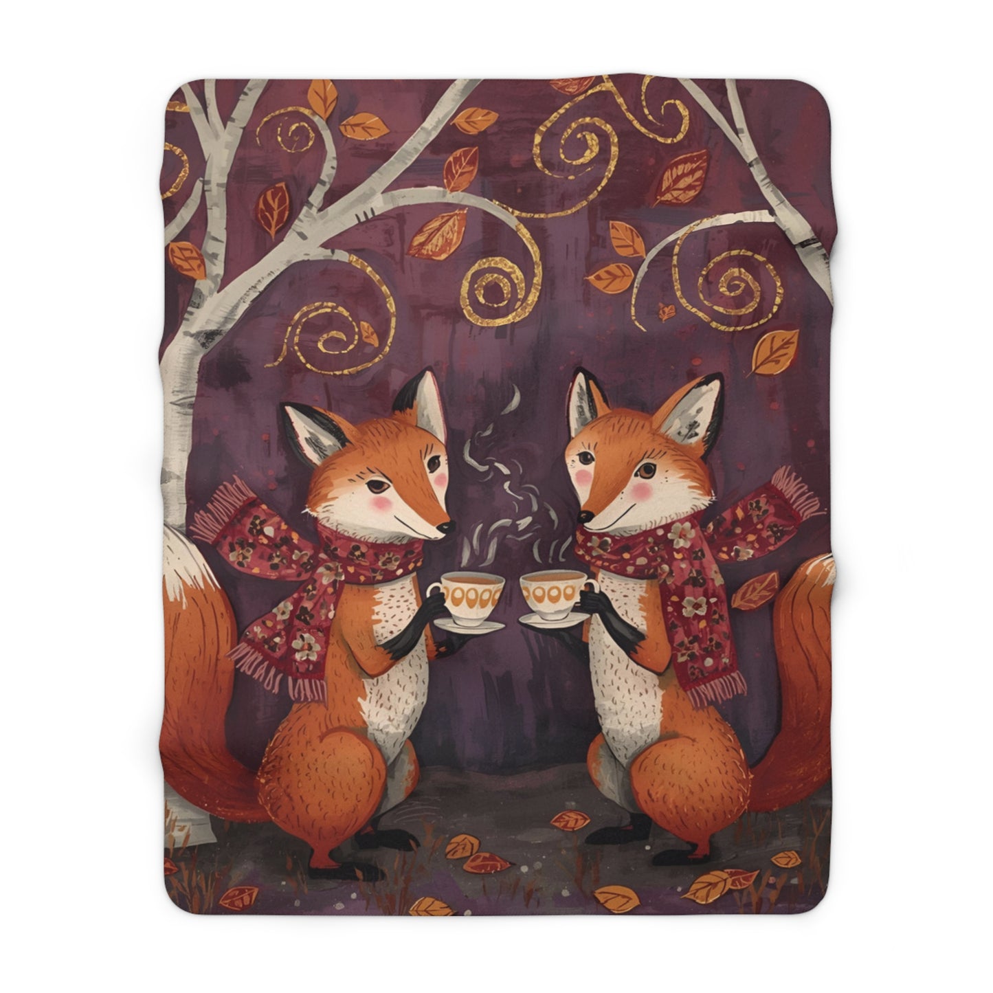 Whimsical Fox Tea Party Sherpa Fleece Blanket | Cozy Woodland Throw | Soft Plush Blanket Gift | Cute Animal Blanket